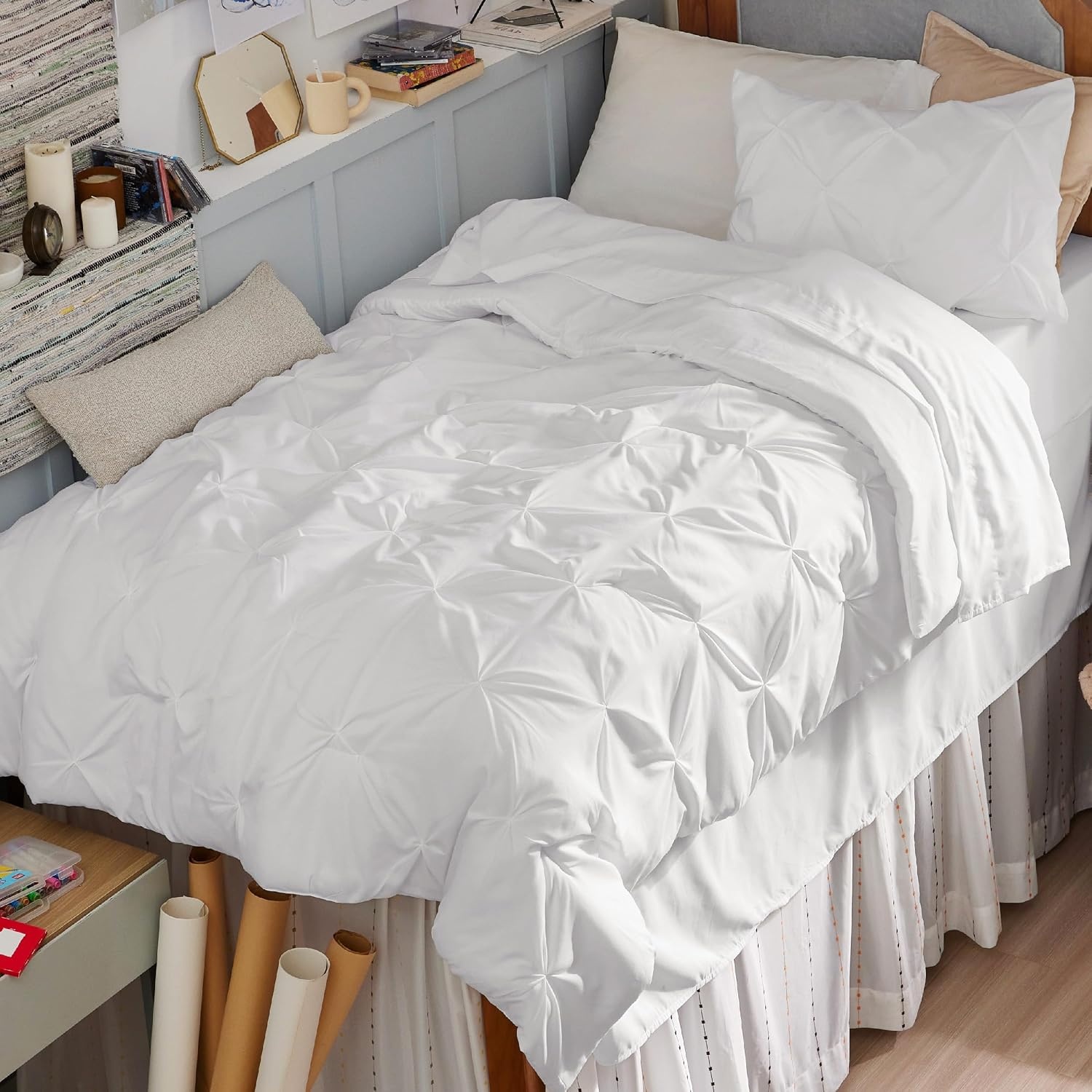 image:imageBedsure Twin XL Comforter Set Pink Dorm Room Essentials for Girls Extra Long Twin XL Bedding Set with Sheets All Season Down Alternative Comforter with Sheets Pillowcase amp Sham03 White