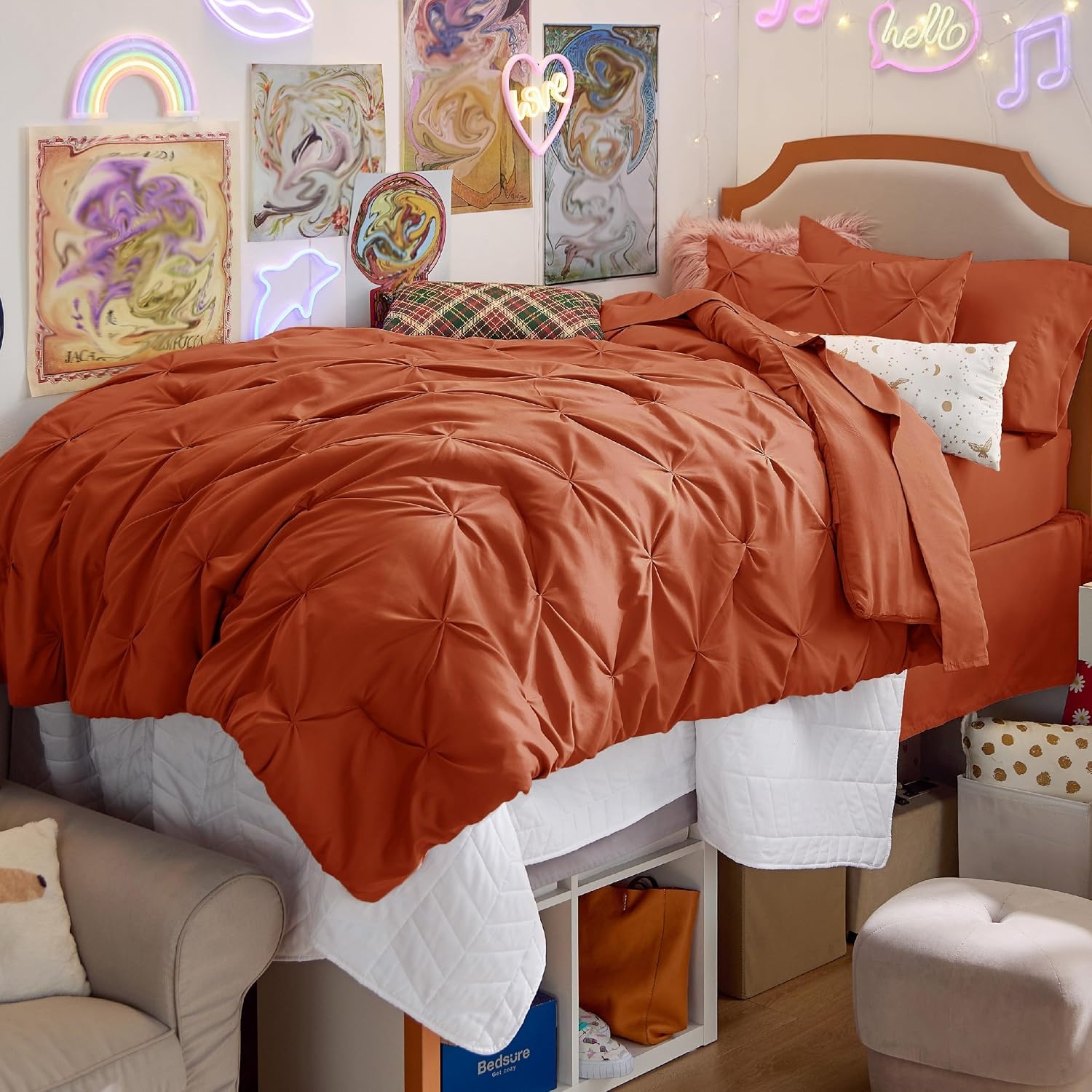 image:imageBedsure Twin XL Comforter Set Pink Dorm Room Essentials for Girls Extra Long Twin XL Bedding Set with Sheets All Season Down Alternative Comforter with Sheets Pillowcase amp Sham16 Burnt Orange