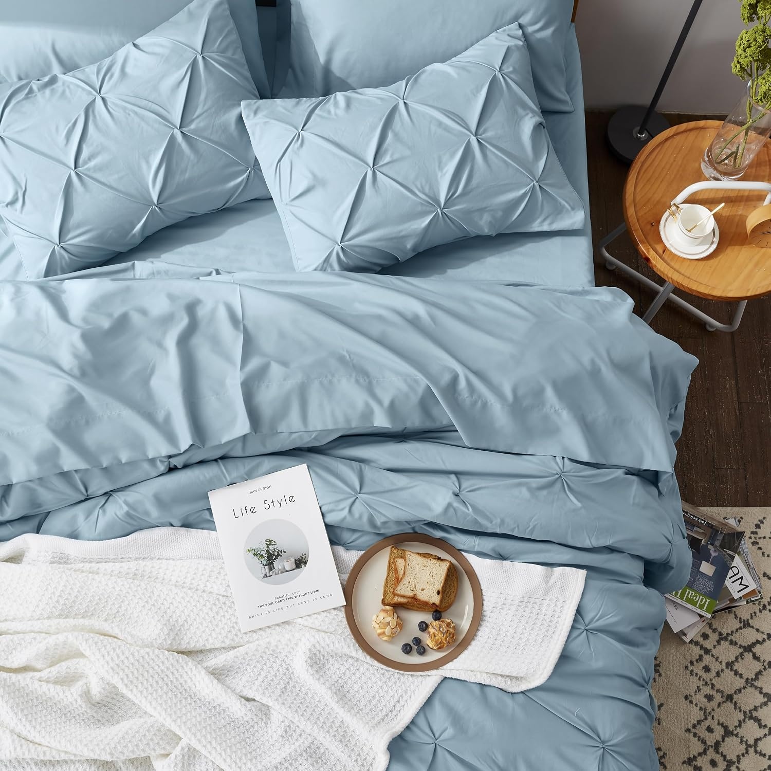 image:imageBedsure Twin XL Comforter Set Pink Dorm Room Essentials for Girls Extra Long Twin XL Bedding Set with Sheets All Season Down Alternative Comforter with Sheets Pillowcase amp Sham18 Light Blue