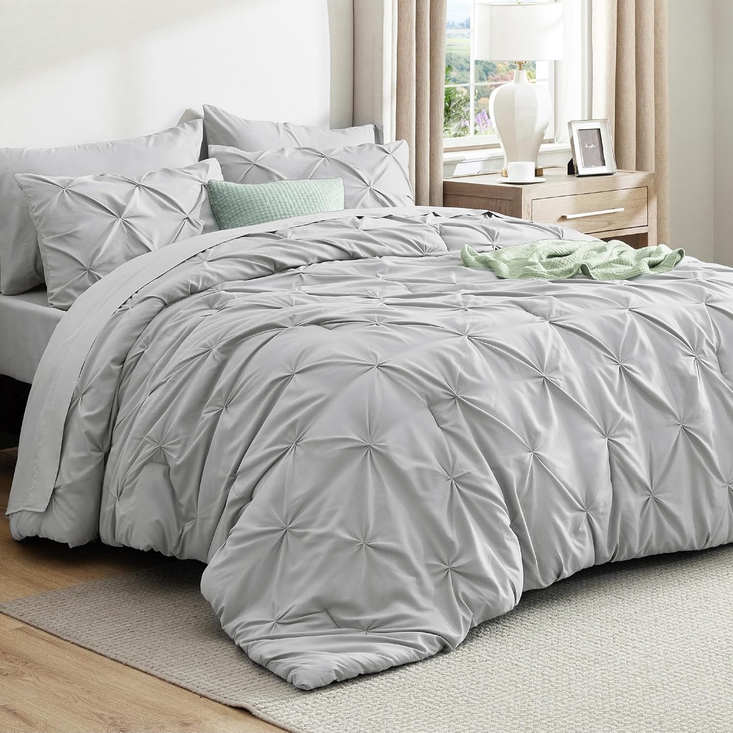 image:imageBedsure Twin XL Comforter Set Pink Dorm Room Essentials for Girls Extra Long Twin XL Bedding Set with Sheets All Season Down Alternative Comforter with Sheets Pillowcase amp Sham22 Light Grey