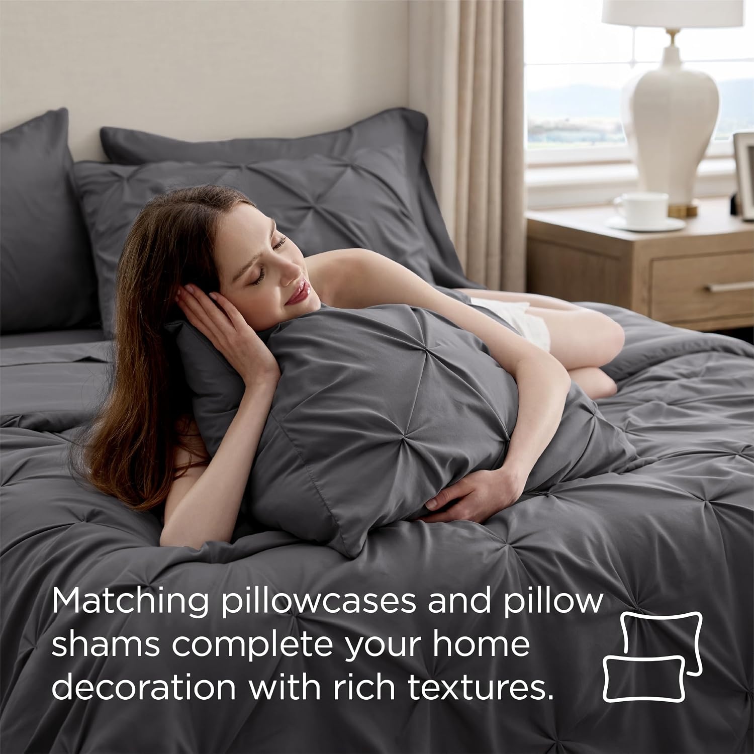 image:imageBedsure Twin XL Comforter Set Pink Dorm Room Essentials for Girls Extra Long Twin XL Bedding Set with Sheets All Season Down Alternative Comforter with Sheets Pillowcase amp Sham04 Dark Grey