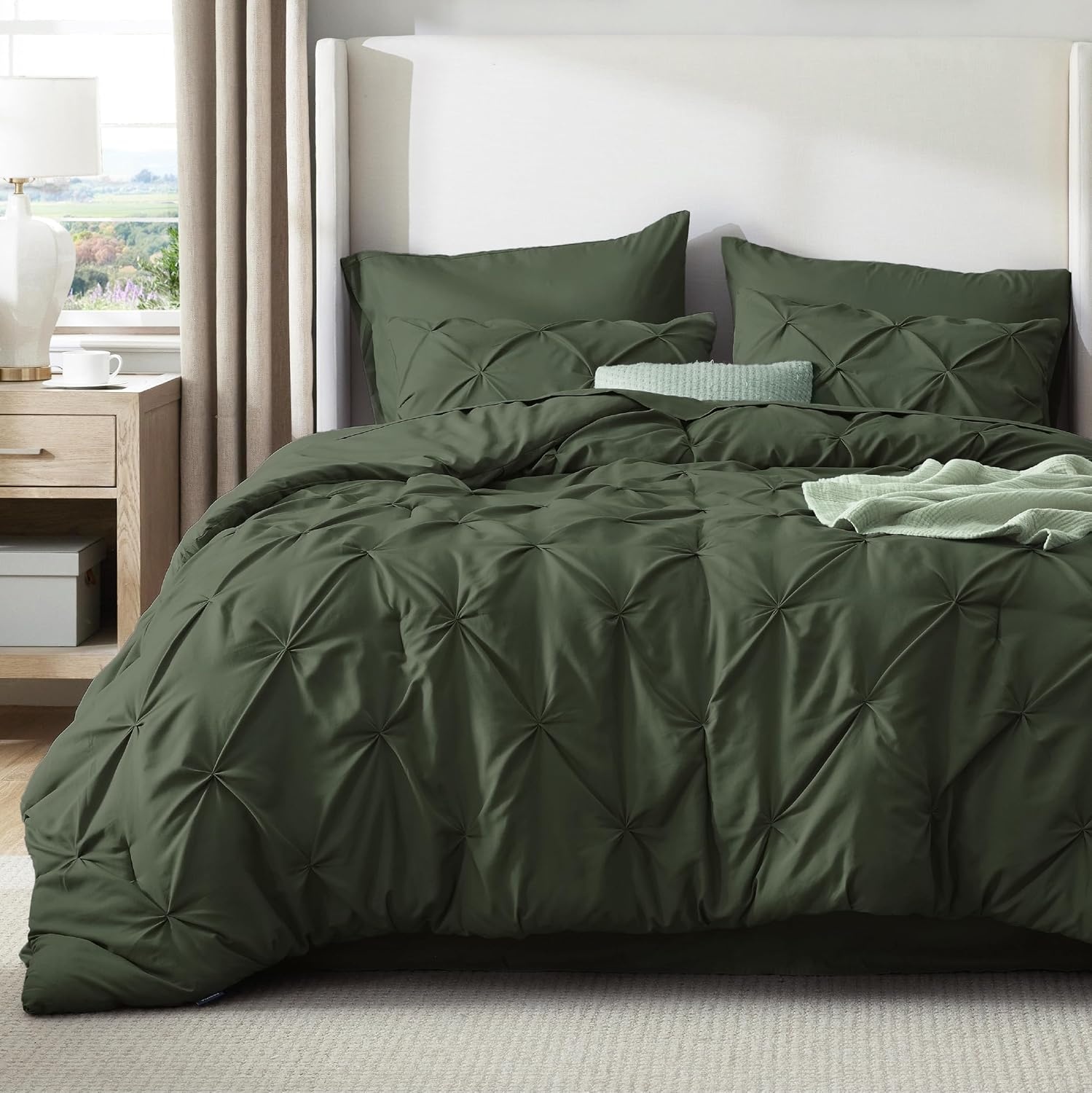 image:imageBedsure Twin XL Comforter Set Pink Dorm Room Essentials for Girls Extra Long Twin XL Bedding Set with Sheets All Season Down Alternative Comforter with Sheets Pillowcase amp Sham02 Olive Green
