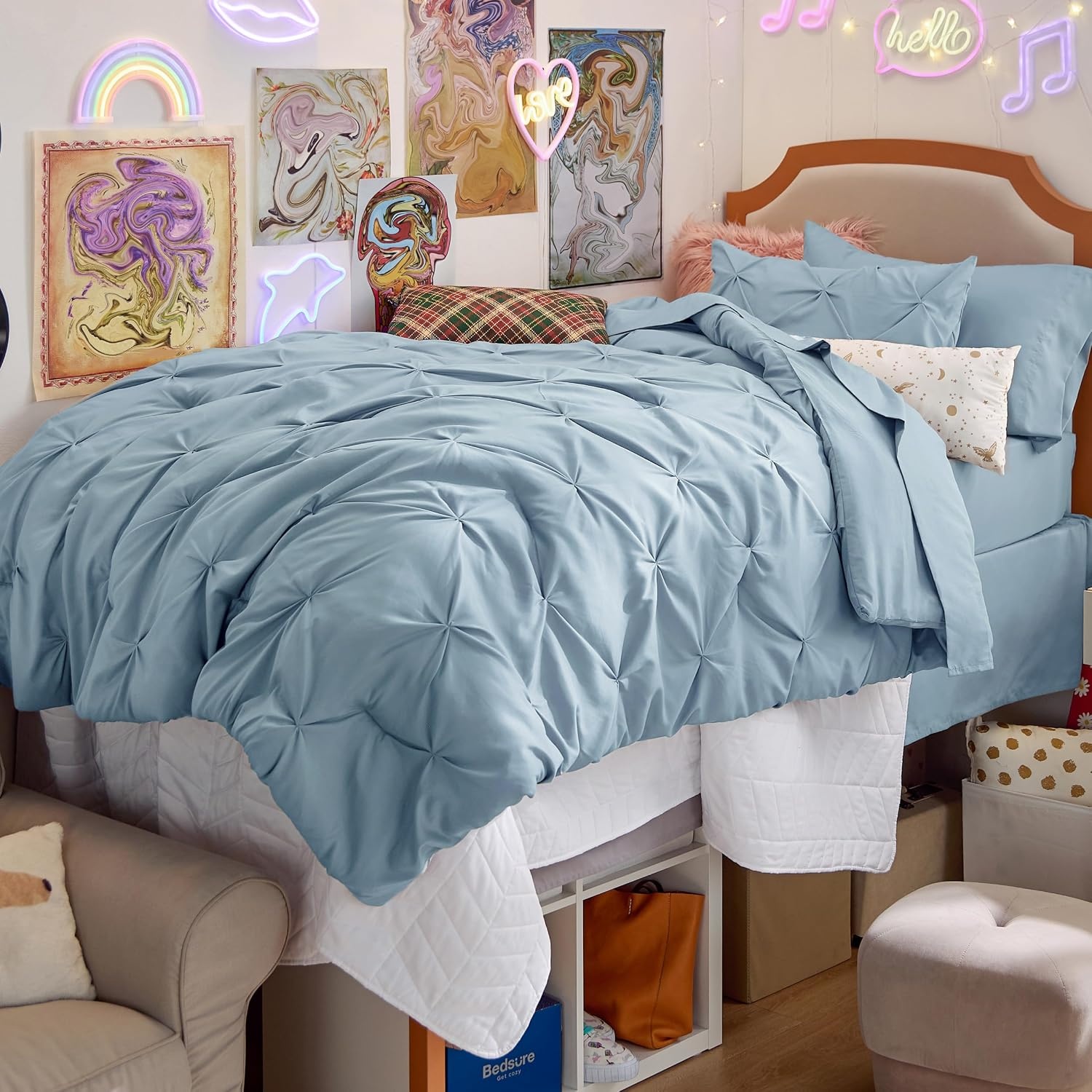 image:imageBedsure Twin XL Comforter Set Pink Dorm Room Essentials for Girls Extra Long Twin XL Bedding Set with Sheets All Season Down Alternative Comforter with Sheets Pillowcase amp Sham18 Light Blue