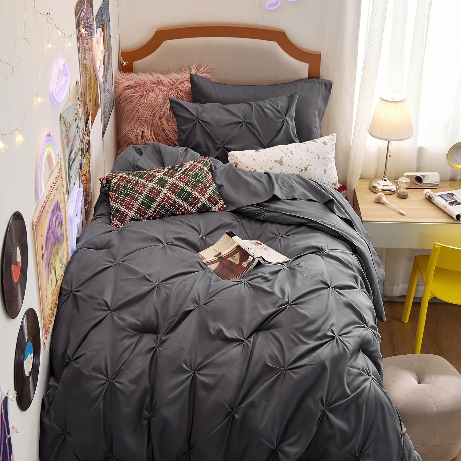image:imageBedsure Twin XL Comforter Set Pink Dorm Room Essentials for Girls Extra Long Twin XL Bedding Set with Sheets All Season Down Alternative Comforter with Sheets Pillowcase amp Sham04 Dark Grey