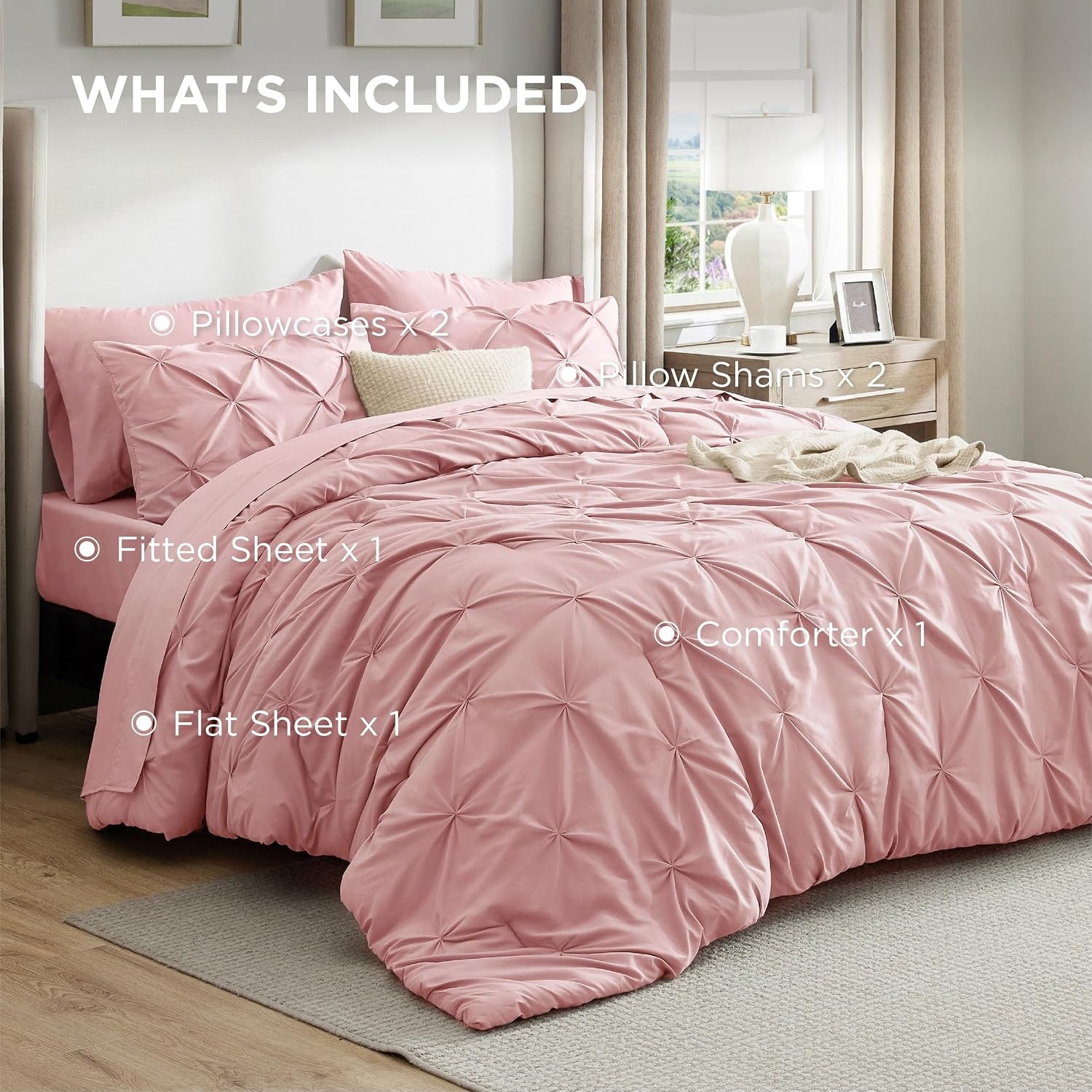 image:imageBedsure Twin XL Comforter Set Pink Dorm Room Essentials for Girls Extra Long Twin XL Bedding Set with Sheets All Season Down Alternative Comforter with Sheets Pillowcase amp Sham06 Pink