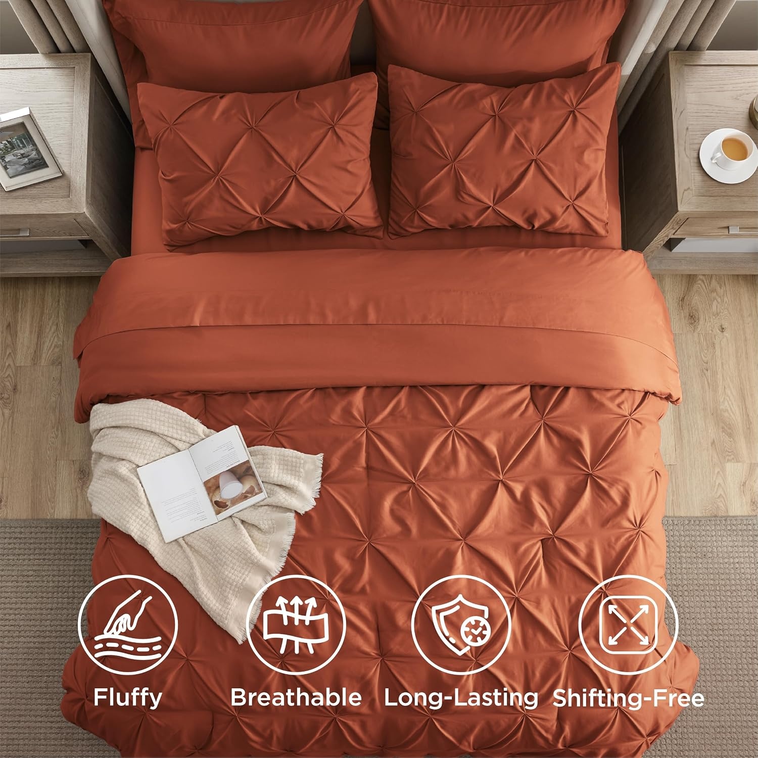 image:imageBedsure Twin XL Comforter Set Pink Dorm Room Essentials for Girls Extra Long Twin XL Bedding Set with Sheets All Season Down Alternative Comforter with Sheets Pillowcase amp Sham16 Burnt Orange