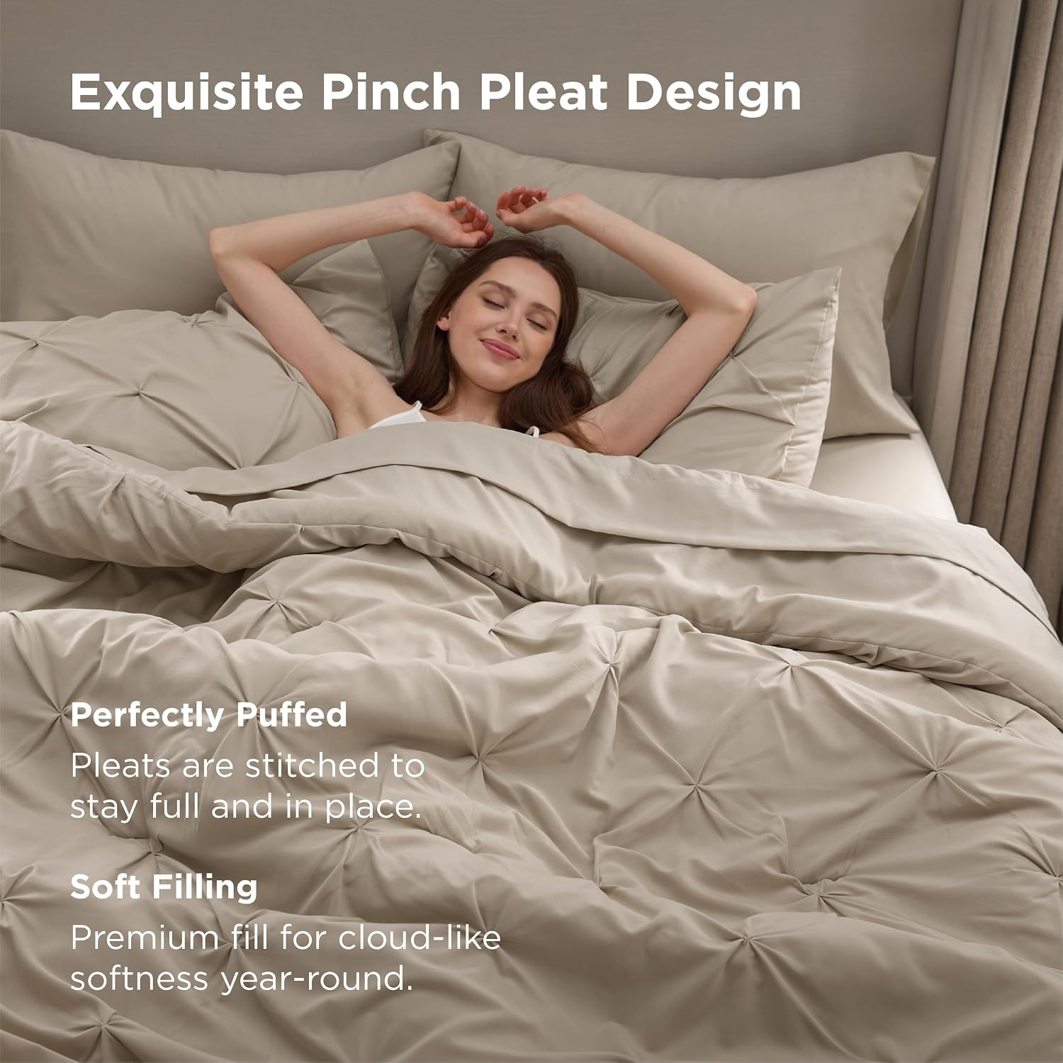 image:imageBedsure Twin XL Comforter Set Pink Dorm Room Essentials for Girls Extra Long Twin XL Bedding Set with Sheets All Season Down Alternative Comforter with Sheets Pillowcase amp Sham09 Beige
