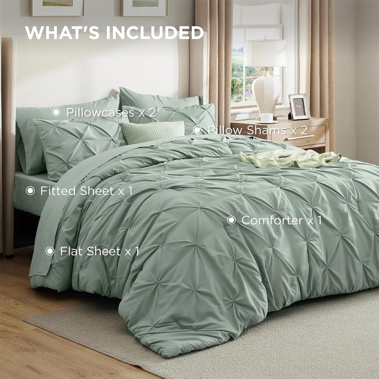 image:imageBedsure Twin XL Comforter Set Pink Dorm Room Essentials for Girls Extra Long Twin XL Bedding Set with Sheets All Season Down Alternative Comforter with Sheets Pillowcase amp Sham05 Sage Green