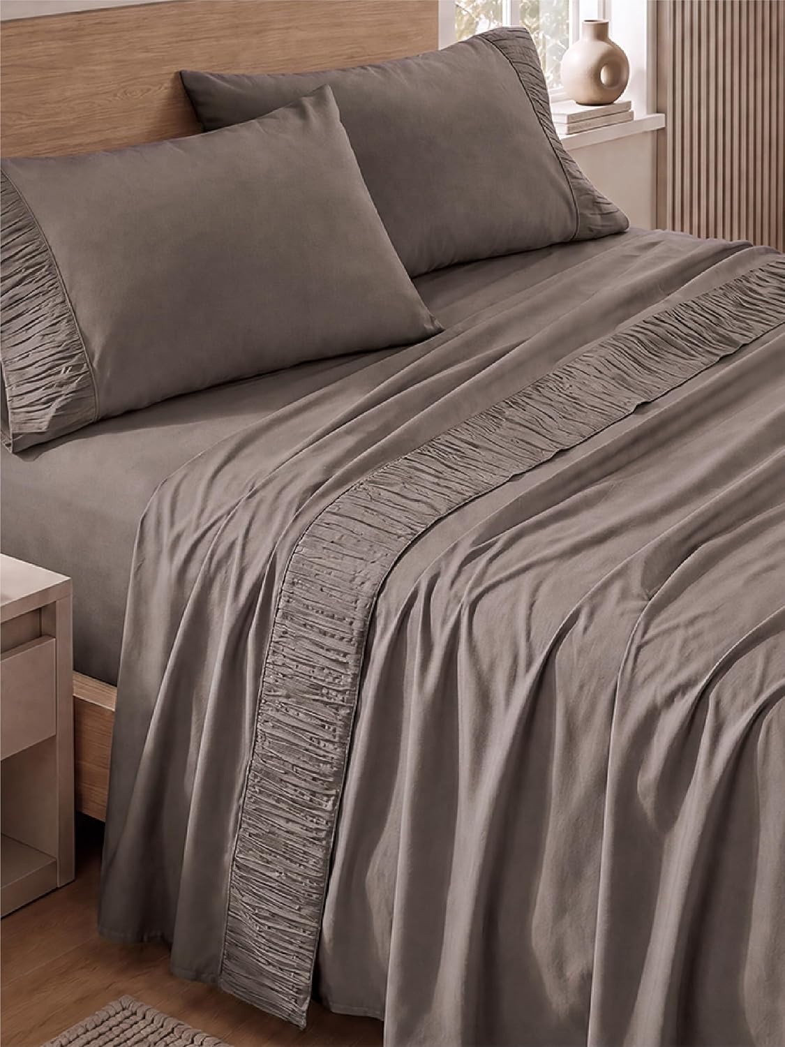 image:imageBedsure Twin XL Sheets Dorm Bedding 3 Pieces Soft Extra Long Twin Sheets Breathable Cooling Oeko Tex Deep Pocket Easy Care Resistant Sturdiness Lightweight College Dorm Bedding for Students07 Taupe Gray