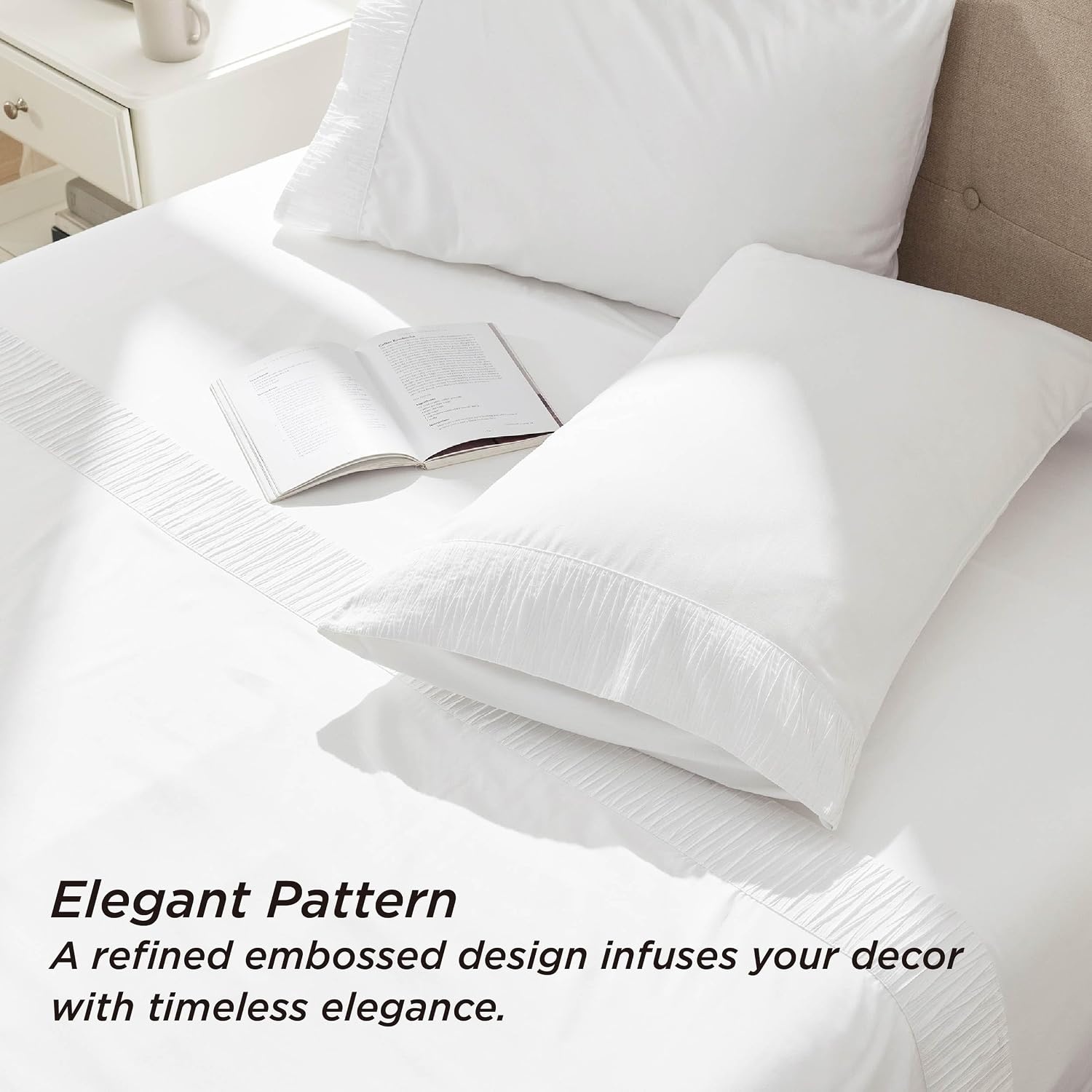 image:imageBedsure Twin XL Sheets Dorm Bedding 3 Pieces Soft Extra Long Twin Sheets Breathable Cooling Oeko Tex Deep Pocket Easy Care Resistant Sturdiness Lightweight College Dorm Bedding for Students05 Bright White
