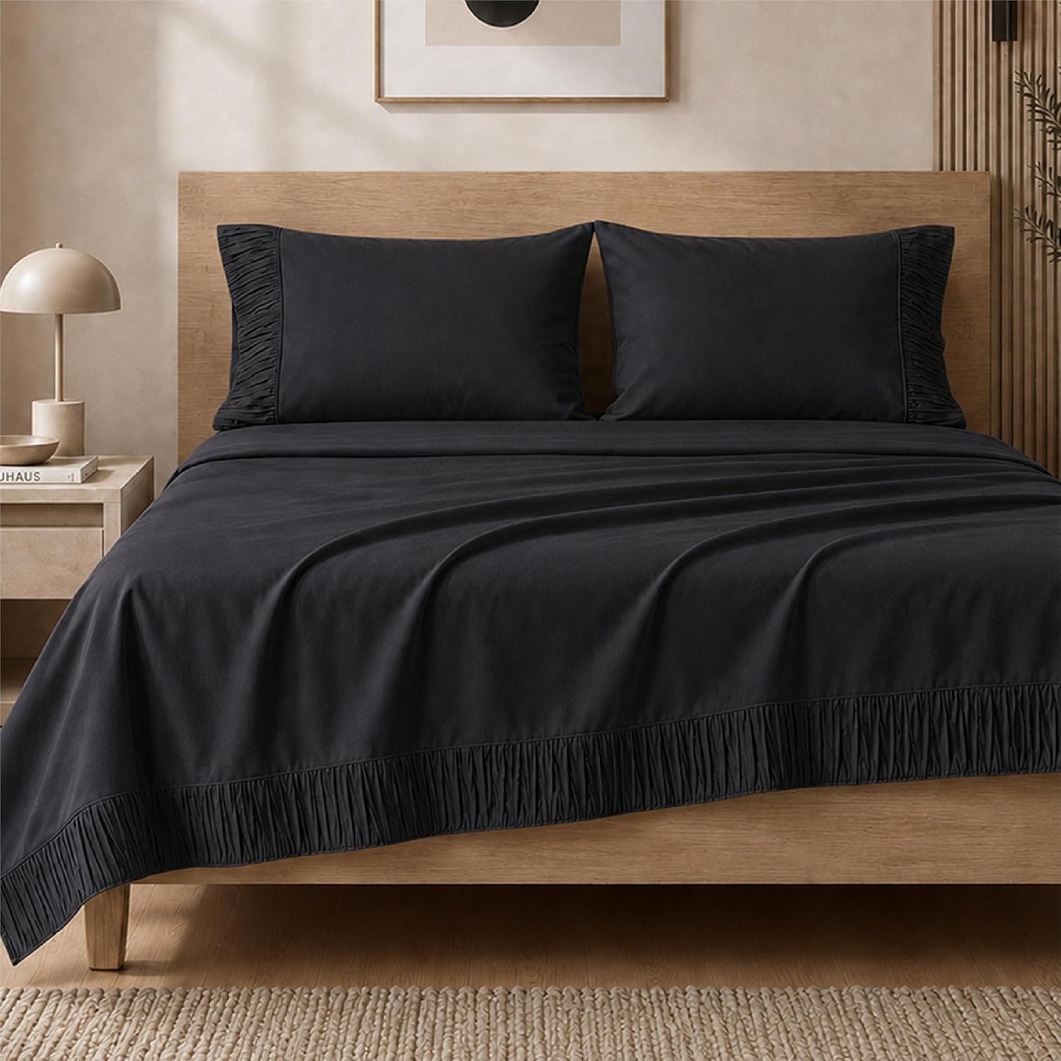 image:imageBedsure Twin XL Sheets Dorm Bedding 3 Pieces Soft Extra Long Twin Sheets Breathable Cooling Oeko Tex Deep Pocket Easy Care Resistant Sturdiness Lightweight College Dorm Bedding for Students04 Black
