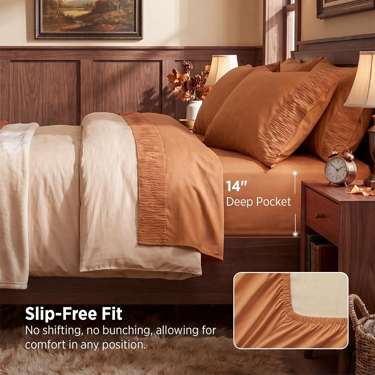 image:imageBedsure Twin XL Sheets Dorm Bedding 3 Pieces Soft Extra Long Twin Sheets Breathable Cooling Oeko Tex Deep Pocket Easy Care Resistant Sturdiness Lightweight College Dorm Bedding for Students22 Orange