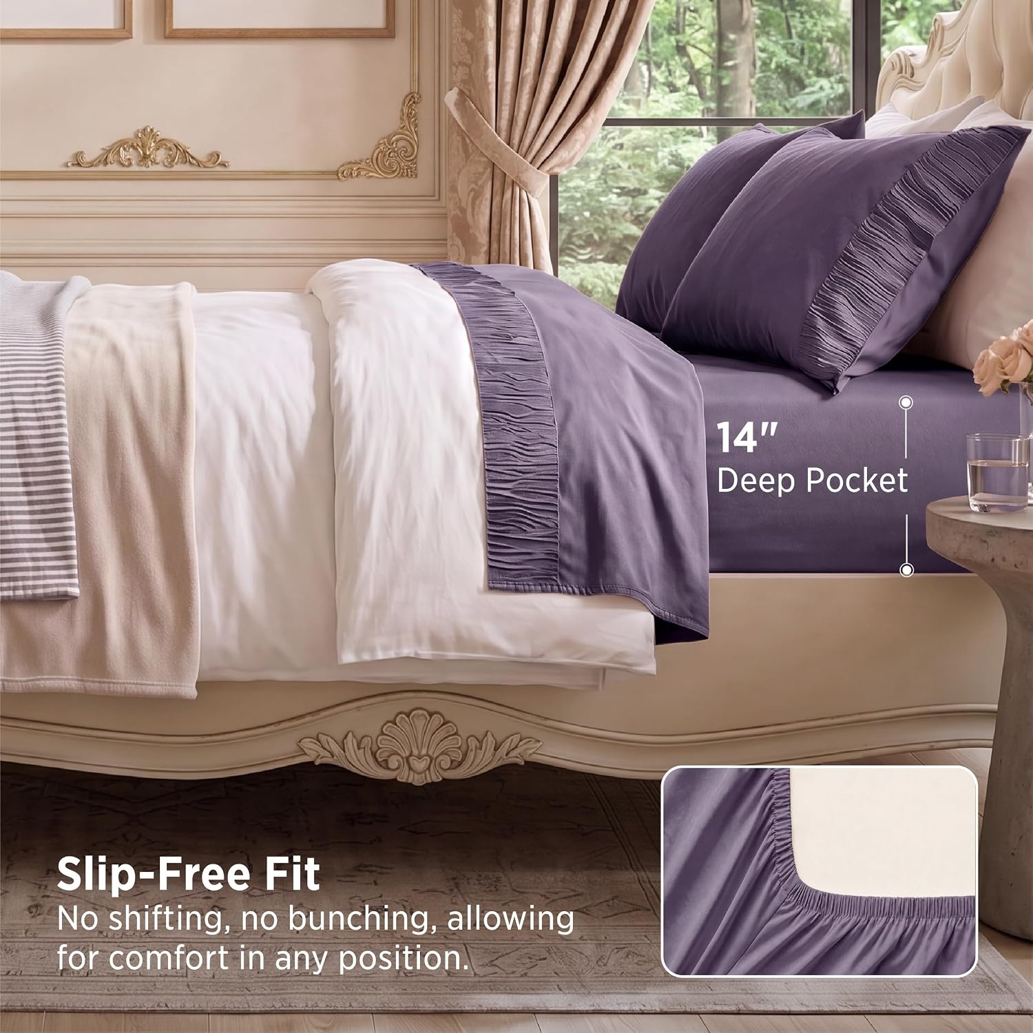 image:imageBedsure Twin XL Sheets Dorm Bedding 3 Pieces Soft Extra Long Twin Sheets Breathable Cooling Oeko Tex Deep Pocket Easy Care Resistant Sturdiness Lightweight College Dorm Bedding for Students28 Dusty Purple