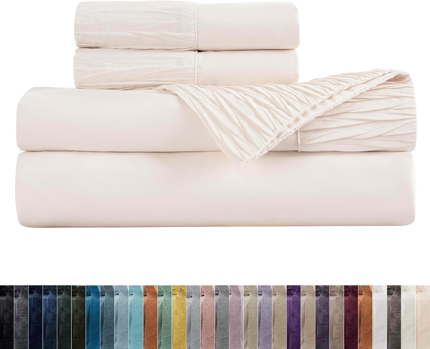 image:imageBedsure Twin XL Sheets Dorm Bedding 3 Pieces Soft Extra Long Twin Sheets Breathable Cooling Oeko Tex Deep Pocket Easy Care Resistant Sturdiness Lightweight College Dorm Bedding for Students10 Cream