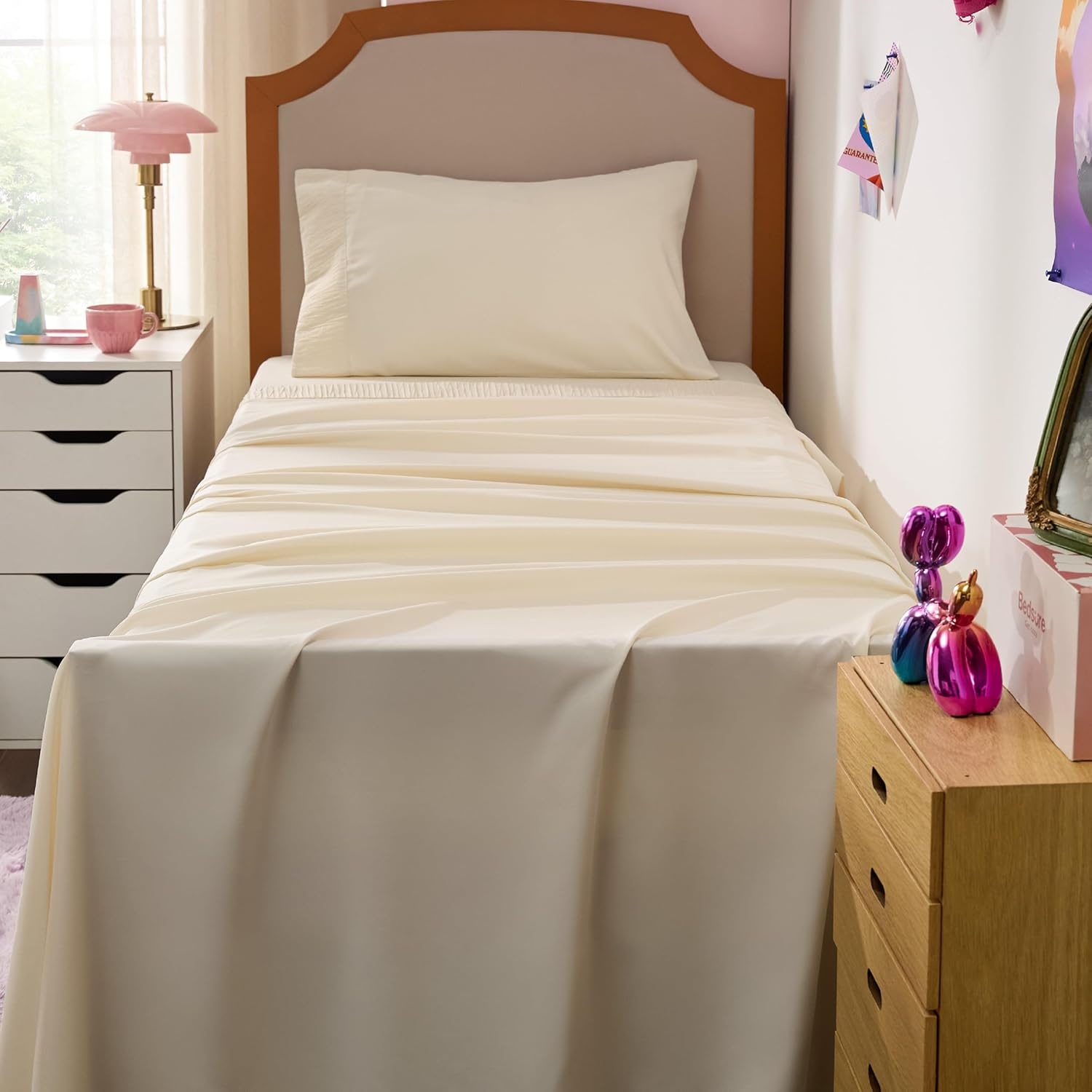 image:imageBedsure Twin XL Sheets Dorm Bedding 3 Pieces Soft Extra Long Twin Sheets Breathable Cooling Oeko Tex Deep Pocket Easy Care Resistant Sturdiness Lightweight College Dorm Bedding for Students08 Light Beige