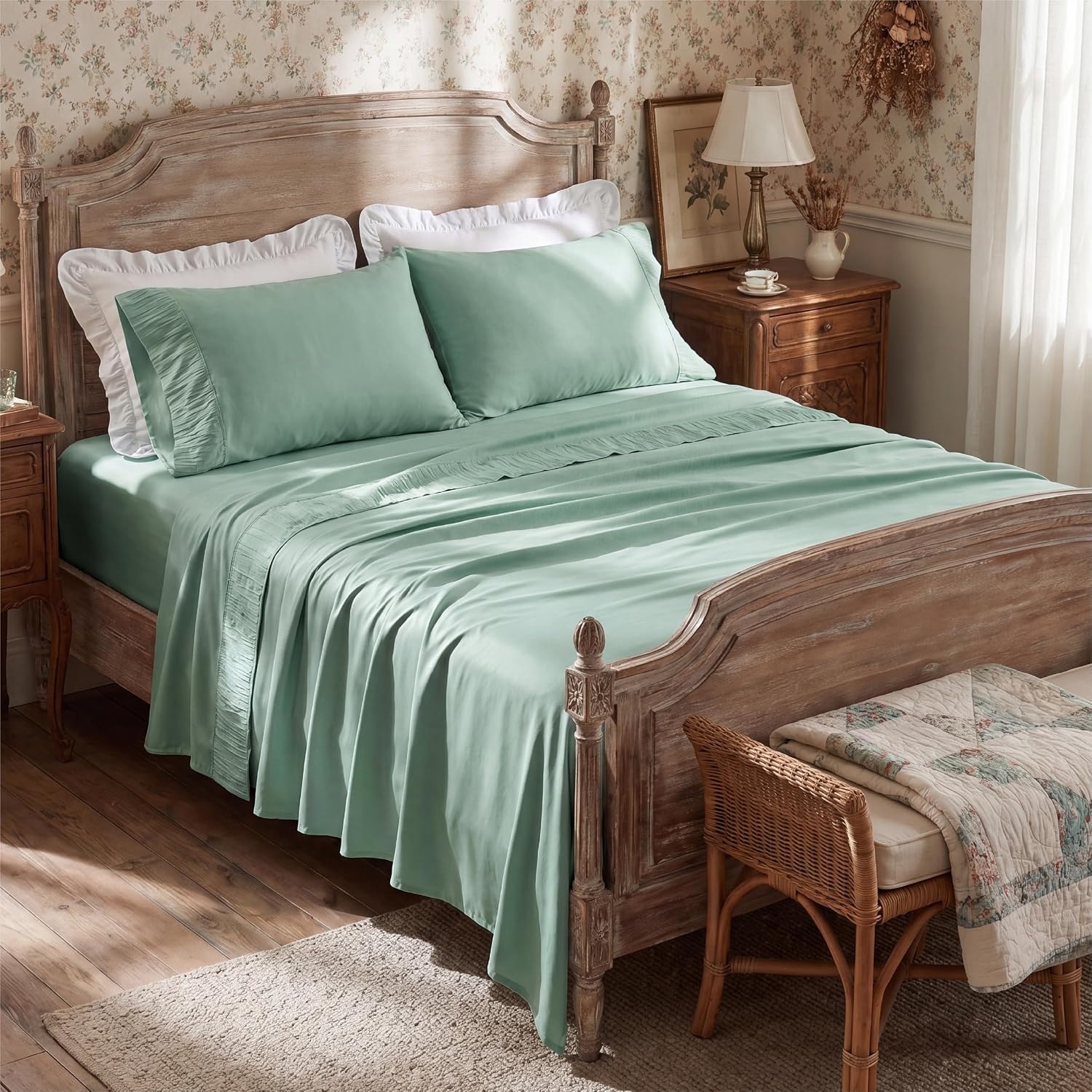 image:imageBedsure Twin XL Sheets Dorm Bedding 3 Pieces Soft Extra Long Twin Sheets Breathable Cooling Oeko Tex Deep Pocket Easy Care Resistant Sturdiness Lightweight College Dorm Bedding for Students11 Mint Green