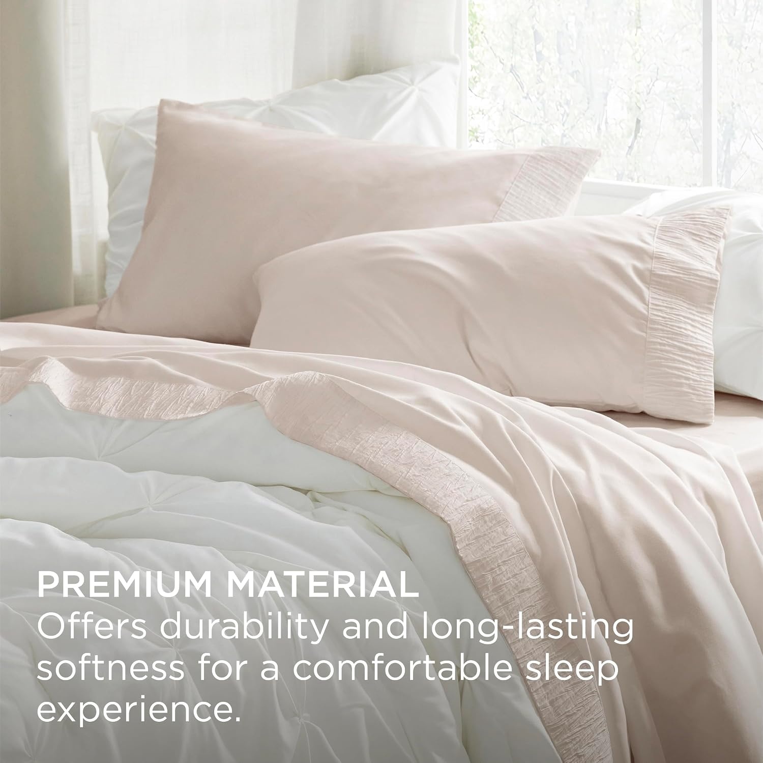 image:imageBedsure Twin XL Sheets Dorm Bedding 3 Pieces Soft Extra Long Twin Sheets Breathable Cooling Oeko Tex Deep Pocket Easy Care Resistant Sturdiness Lightweight College Dorm Bedding for Students10 Cream