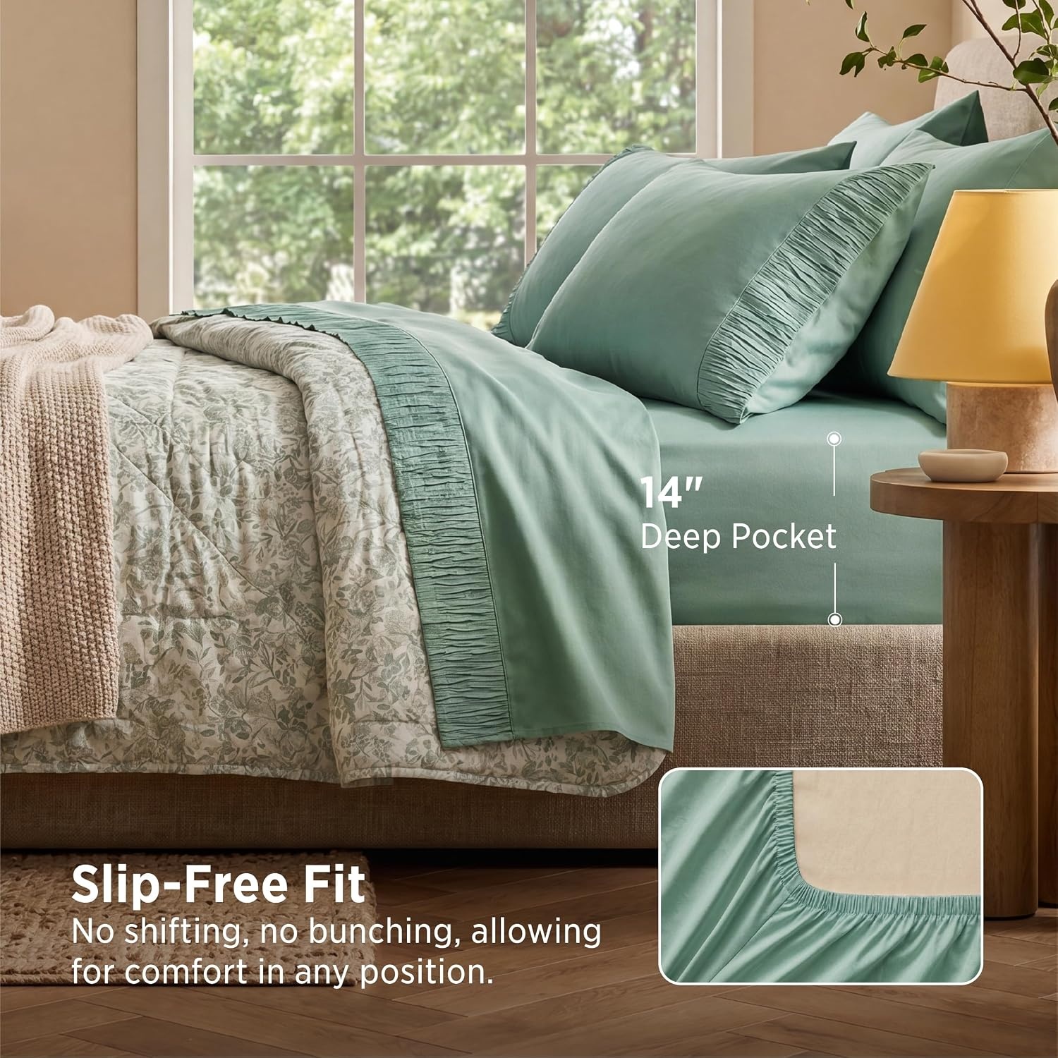 image:imageBedsure Twin XL Sheets Dorm Bedding 3 Pieces Soft Extra Long Twin Sheets Breathable Cooling Oeko Tex Deep Pocket Easy Care Resistant Sturdiness Lightweight College Dorm Bedding for Students11 Mint Green
