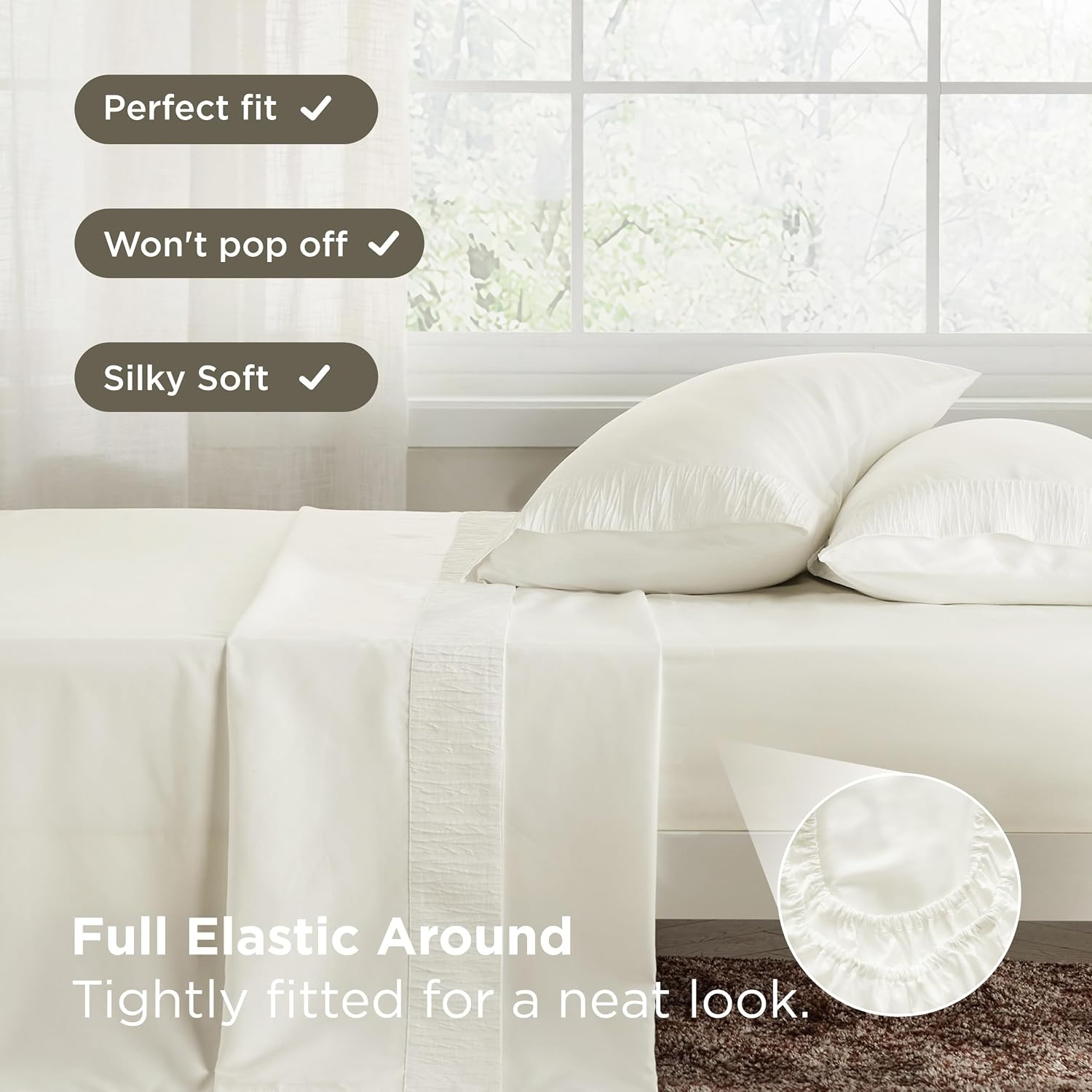 image:imageBedsure Twin XL Sheets Dorm Bedding 3 Pieces Soft Extra Long Twin Sheets Breathable Cooling Oeko Tex Deep Pocket Easy Care Resistant Sturdiness Lightweight College Dorm Bedding for Students09 Ivory