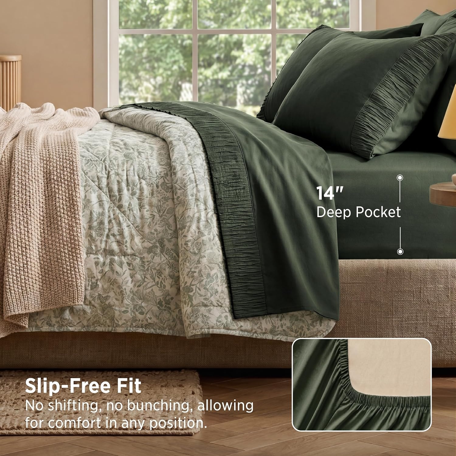 image:imageBedsure Twin XL Sheets Dorm Bedding 3 Pieces Soft Extra Long Twin Sheets Breathable Cooling Oeko Tex Deep Pocket Easy Care Resistant Sturdiness Lightweight College Dorm Bedding for Students13 Olive Green