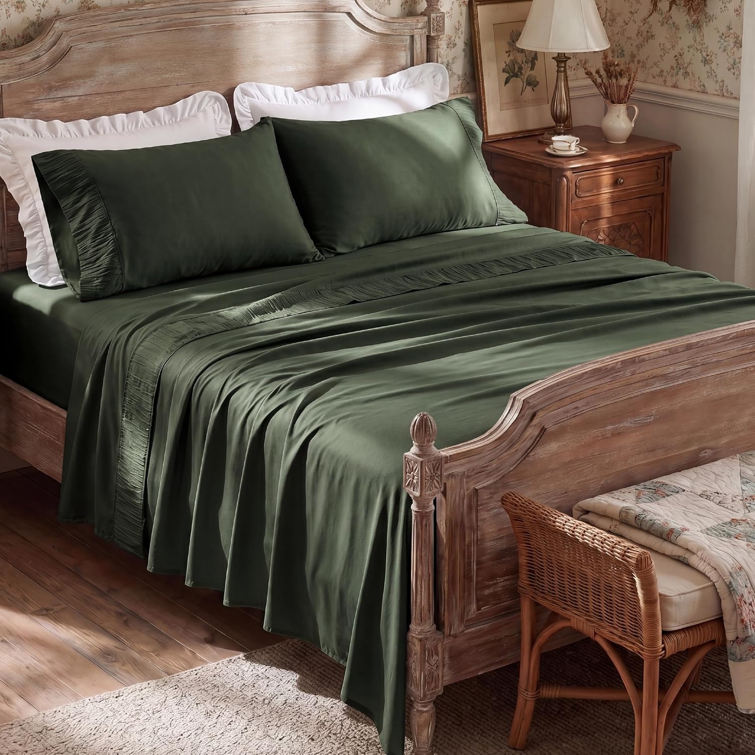 image:imageBedsure Twin XL Sheets Dorm Bedding 3 Pieces Soft Extra Long Twin Sheets Breathable Cooling Oeko Tex Deep Pocket Easy Care Resistant Sturdiness Lightweight College Dorm Bedding for Students13 Olive Green