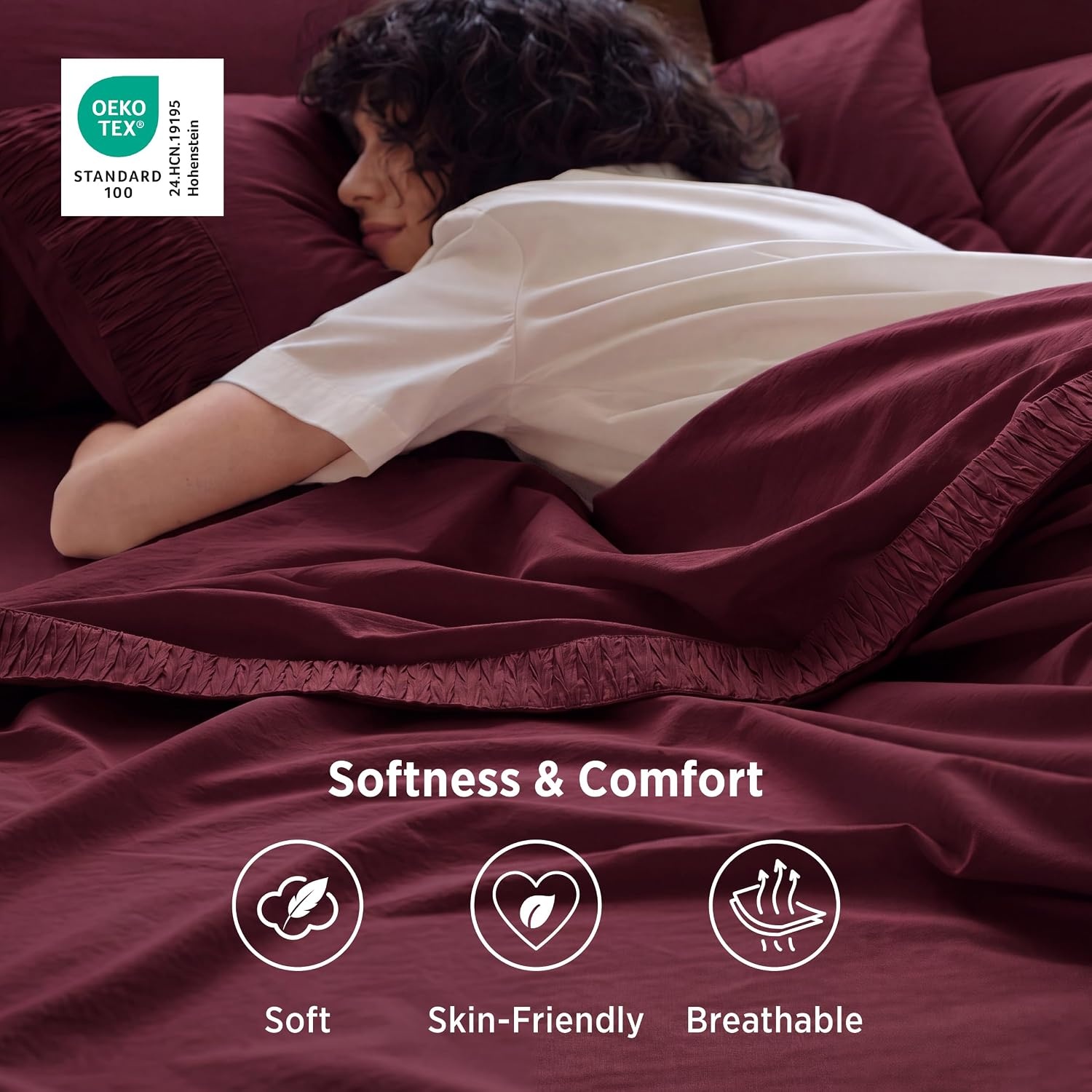 image:imageBedsure Twin XL Sheets Dorm Bedding 3 Pieces Soft Extra Long Twin Sheets Breathable Cooling Oeko Tex Deep Pocket Easy Care Resistant Sturdiness Lightweight College Dorm Bedding for Students21 Red