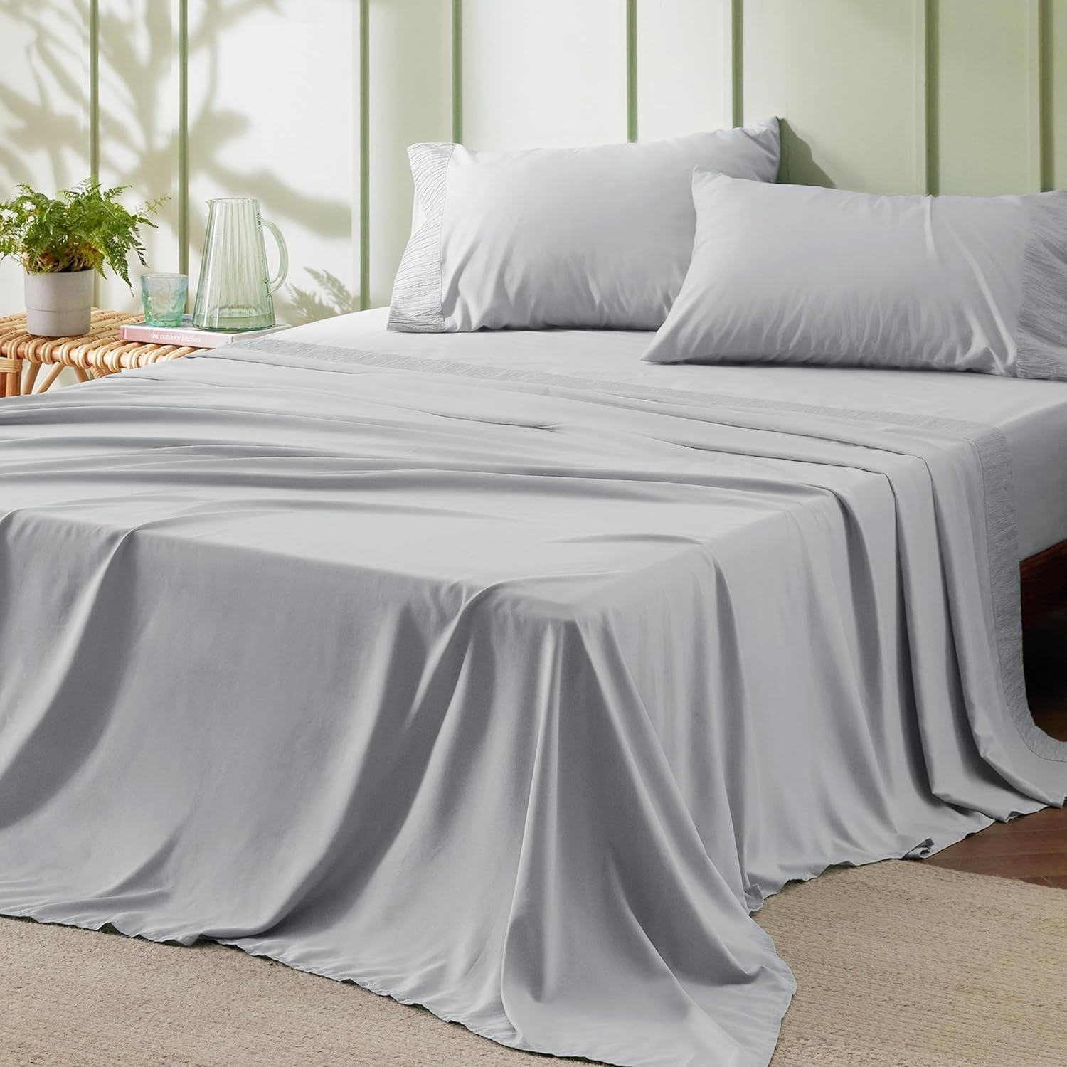 image:imageBedsure Twin XL Sheets Dorm Bedding 3 Pieces Soft Extra Long Twin Sheets Breathable Cooling Oeko Tex Deep Pocket Easy Care Resistant Sturdiness Lightweight College Dorm Bedding for Students02 Light Grey