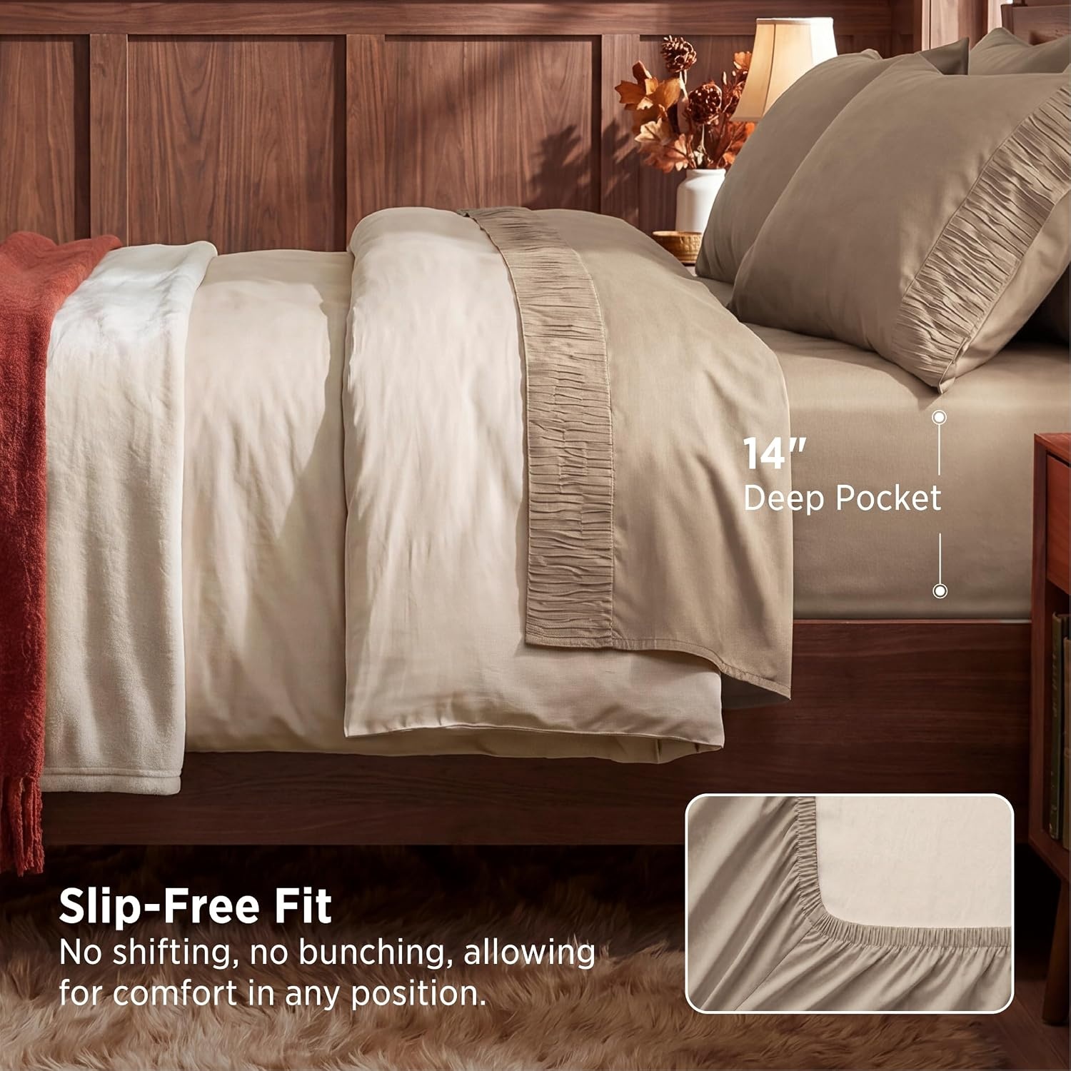 image:imageBedsure Twin XL Sheets Dorm Bedding 3 Pieces Soft Extra Long Twin Sheets Breathable Cooling Oeko Tex Deep Pocket Easy Care Resistant Sturdiness Lightweight College Dorm Bedding for Students15 Light Khaki