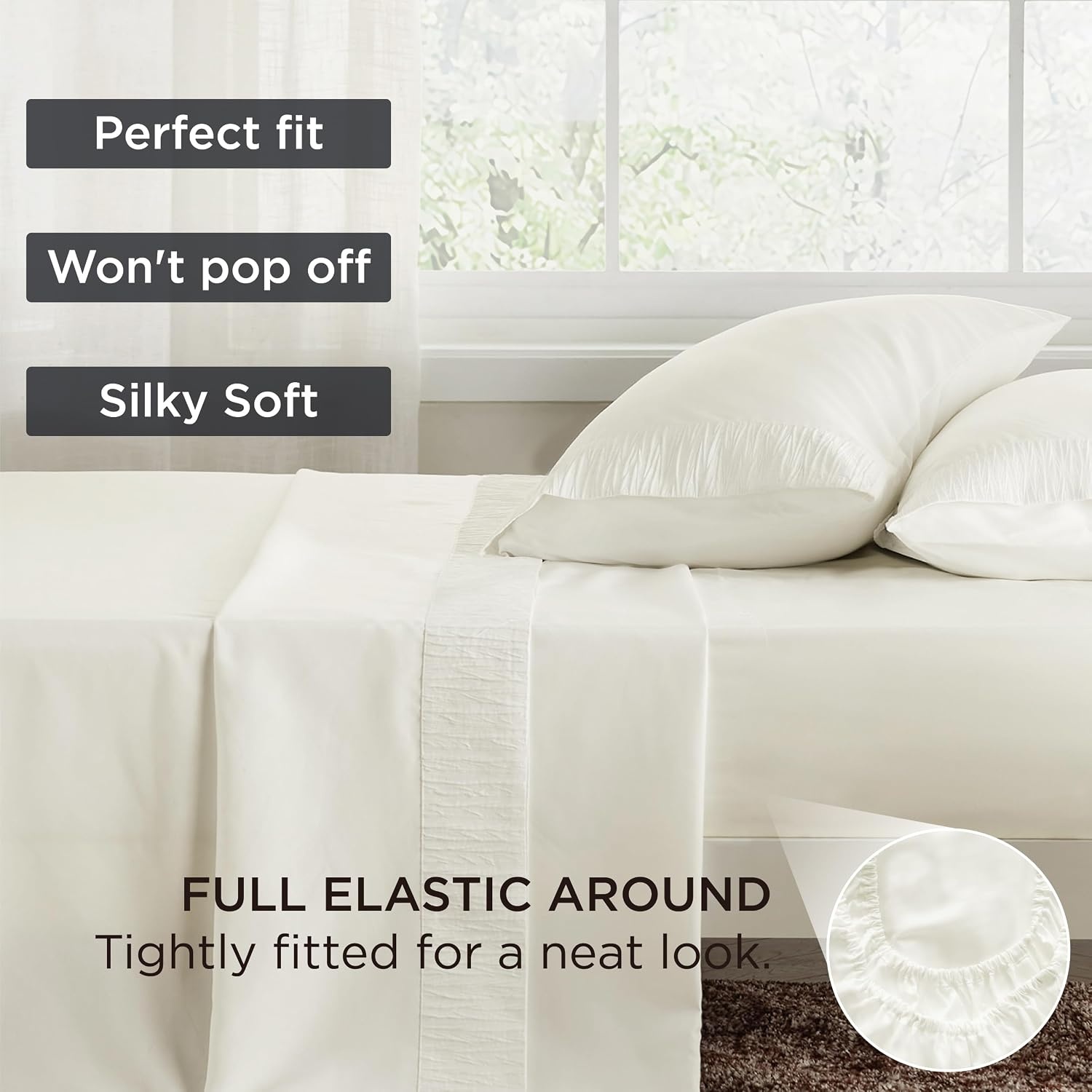 image:imageBedsure Twin XL Sheets Dorm Bedding 3 Pieces Soft Extra Long Twin Sheets Breathable Cooling Oeko Tex Deep Pocket Easy Care Resistant Sturdiness Lightweight College Dorm Bedding for Students09 Ivory