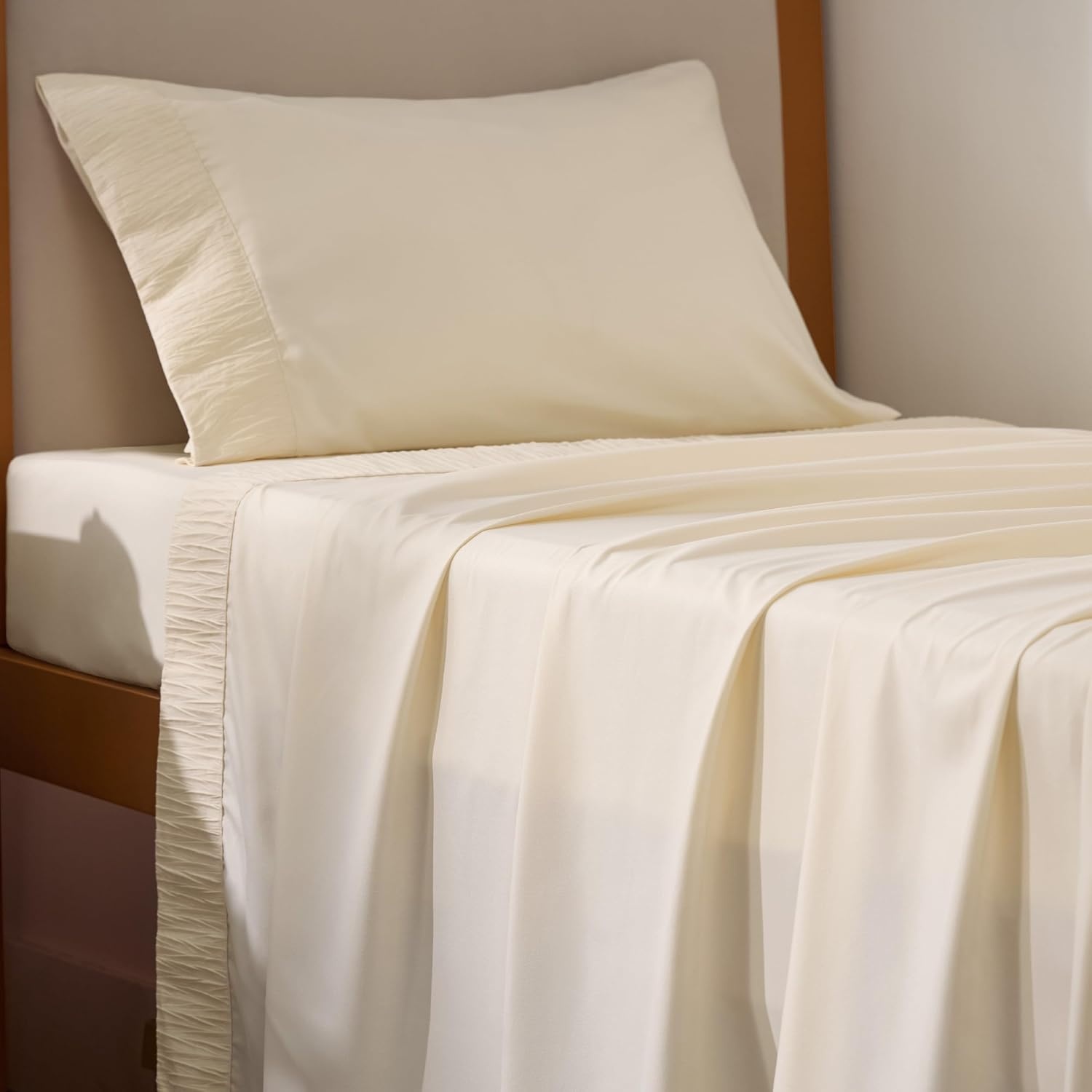 image:imageBedsure Twin XL Sheets Dorm Bedding 3 Pieces Soft Extra Long Twin Sheets Breathable Cooling Oeko Tex Deep Pocket Easy Care Resistant Sturdiness Lightweight College Dorm Bedding for Students08 Light Beige