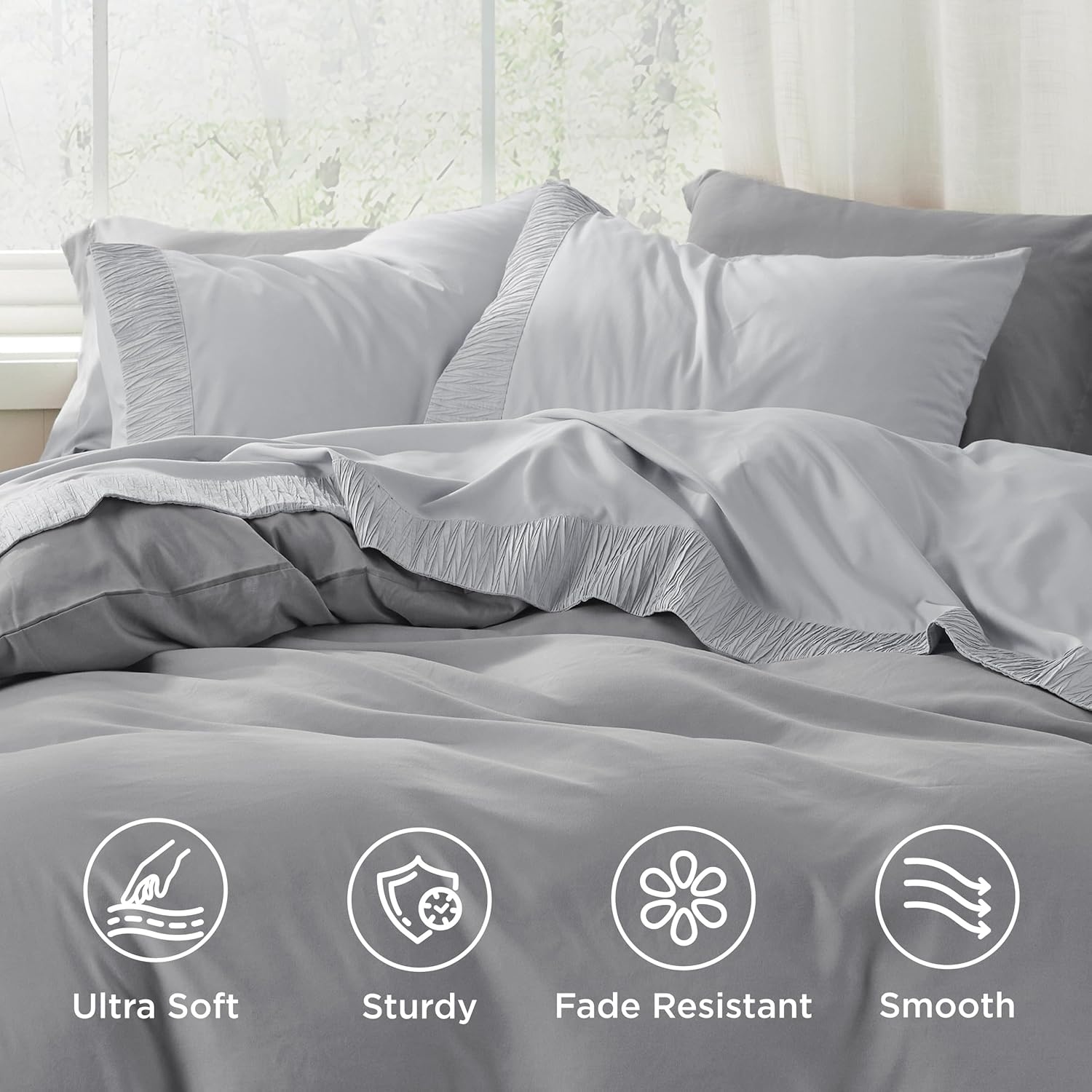 image:imageBedsure Twin XL Sheets Dorm Bedding 3 Pieces Soft Extra Long Twin Sheets Breathable Cooling Oeko Tex Deep Pocket Easy Care Resistant Sturdiness Lightweight College Dorm Bedding for Students02 Light Grey