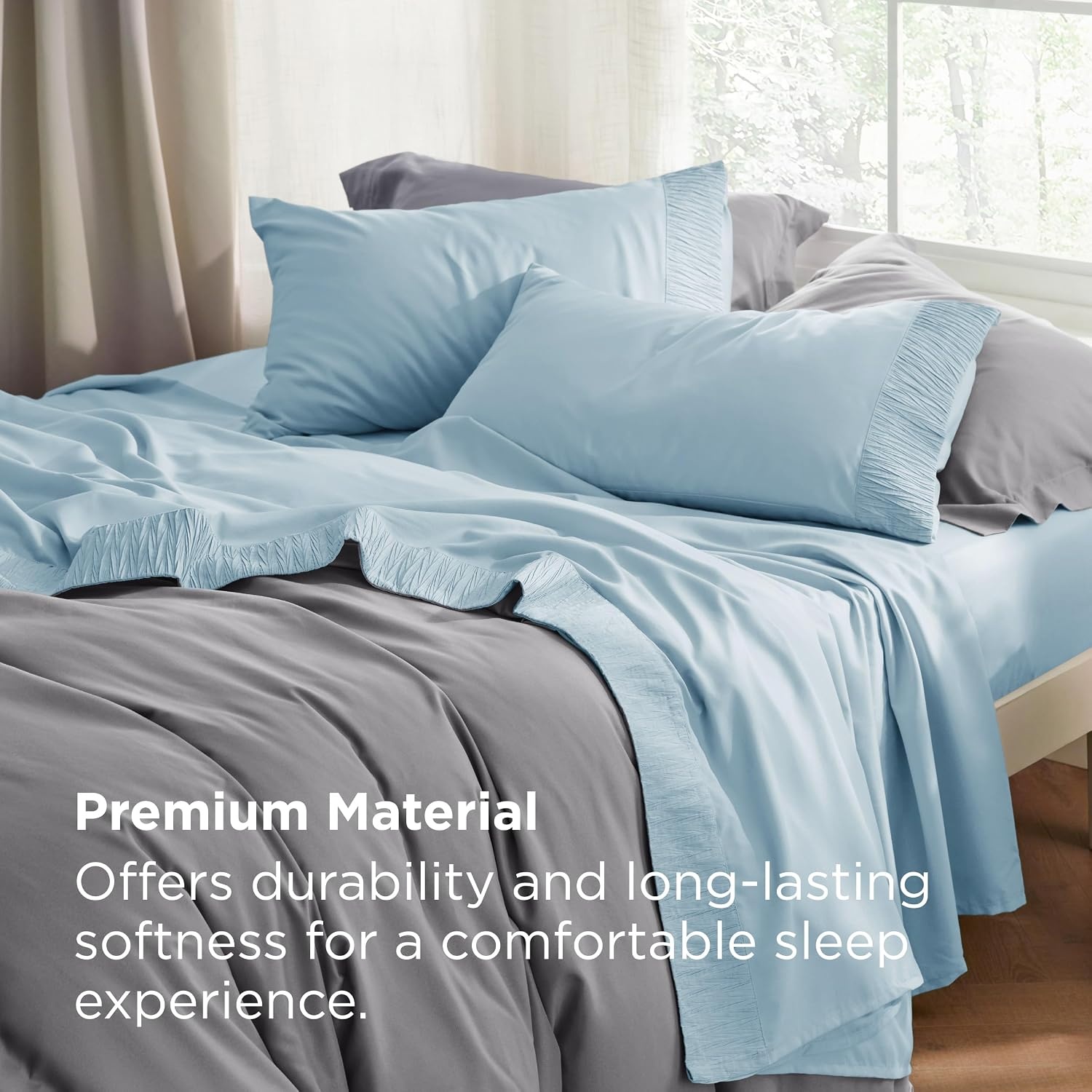 image:imageBedsure Twin XL Sheets Dorm Bedding 3 Pieces Soft Extra Long Twin Sheets Breathable Cooling Oeko Tex Deep Pocket Easy Care Resistant Sturdiness Lightweight College Dorm Bedding for StudentsLight Blue