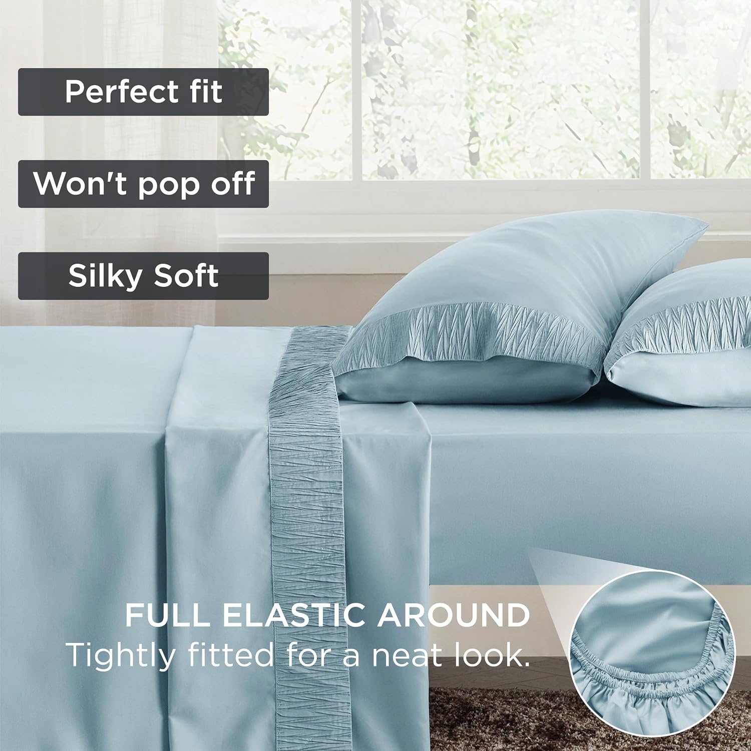 image:imageBedsure Twin XL Sheets Dorm Bedding 3 Pieces Soft Extra Long Twin Sheets Breathable Cooling Oeko Tex Deep Pocket Easy Care Resistant Sturdiness Lightweight College Dorm Bedding for StudentsLight Blue