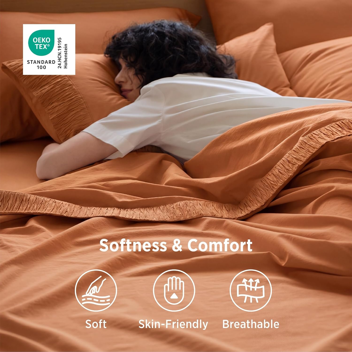 image:imageBedsure Twin XL Sheets Dorm Bedding 3 Pieces Soft Extra Long Twin Sheets Breathable Cooling Oeko Tex Deep Pocket Easy Care Resistant Sturdiness Lightweight College Dorm Bedding for Students22 Orange