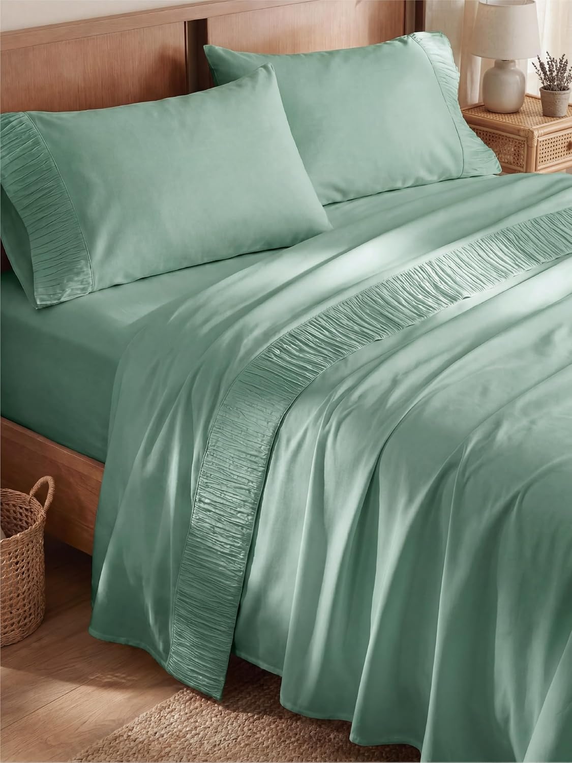 image:imageBedsure Twin XL Sheets Dorm Bedding 3 Pieces Soft Extra Long Twin Sheets Breathable Cooling Oeko Tex Deep Pocket Easy Care Resistant Sturdiness Lightweight College Dorm Bedding for Students11 Mint Green