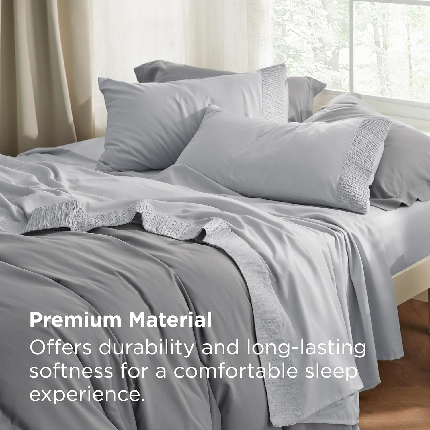 image:imageBedsure Twin XL Sheets Dorm Bedding 3 Pieces Soft Extra Long Twin Sheets Breathable Cooling Oeko Tex Deep Pocket Easy Care Resistant Sturdiness Lightweight College Dorm Bedding for Students02 Light Grey