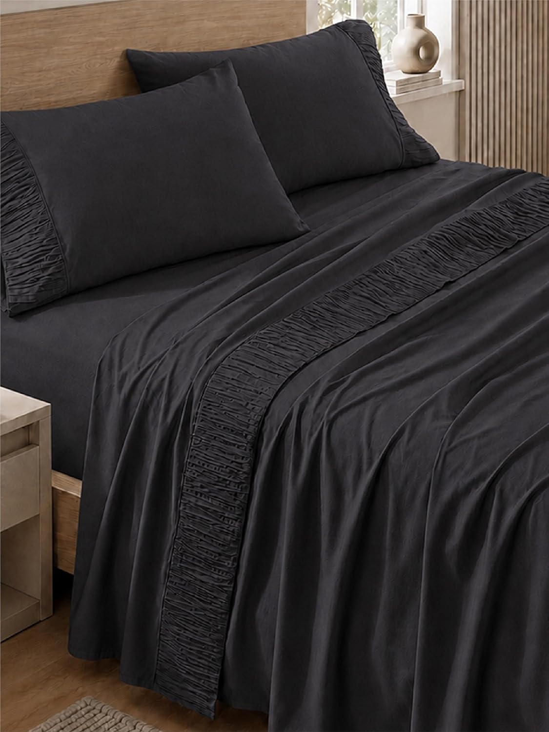 image:imageBedsure Twin XL Sheets Dorm Bedding 3 Pieces Soft Extra Long Twin Sheets Breathable Cooling Oeko Tex Deep Pocket Easy Care Resistant Sturdiness Lightweight College Dorm Bedding for Students04 Black