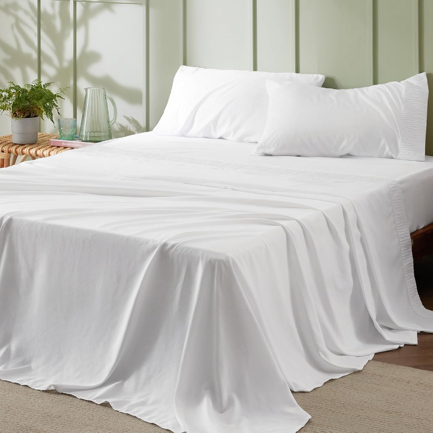 image:imageBedsure Twin XL Sheets Dorm Bedding 3 Pieces Soft Extra Long Twin Sheets Breathable Cooling Oeko Tex Deep Pocket Easy Care Resistant Sturdiness Lightweight College Dorm Bedding for StudentsWhite
