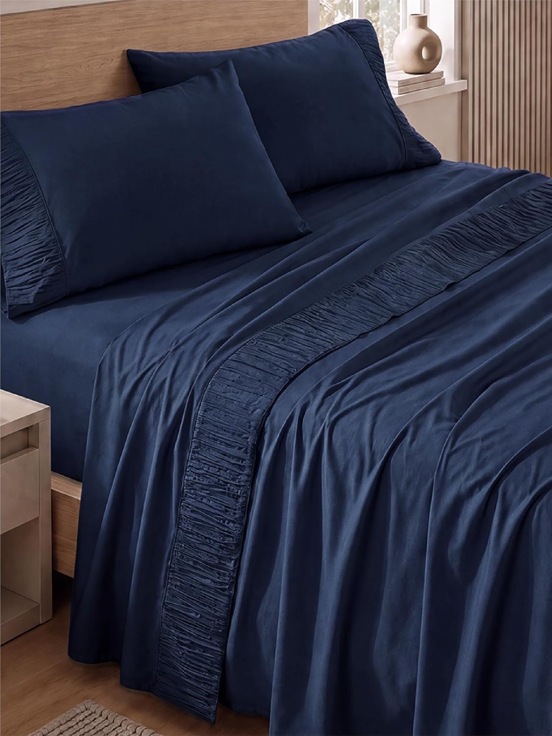 image:imageBedsure Twin XL Sheets Dorm Bedding 3 Pieces Soft Extra Long Twin Sheets Breathable Cooling Oeko Tex Deep Pocket Easy Care Resistant Sturdiness Lightweight College Dorm Bedding for Students06 Navy