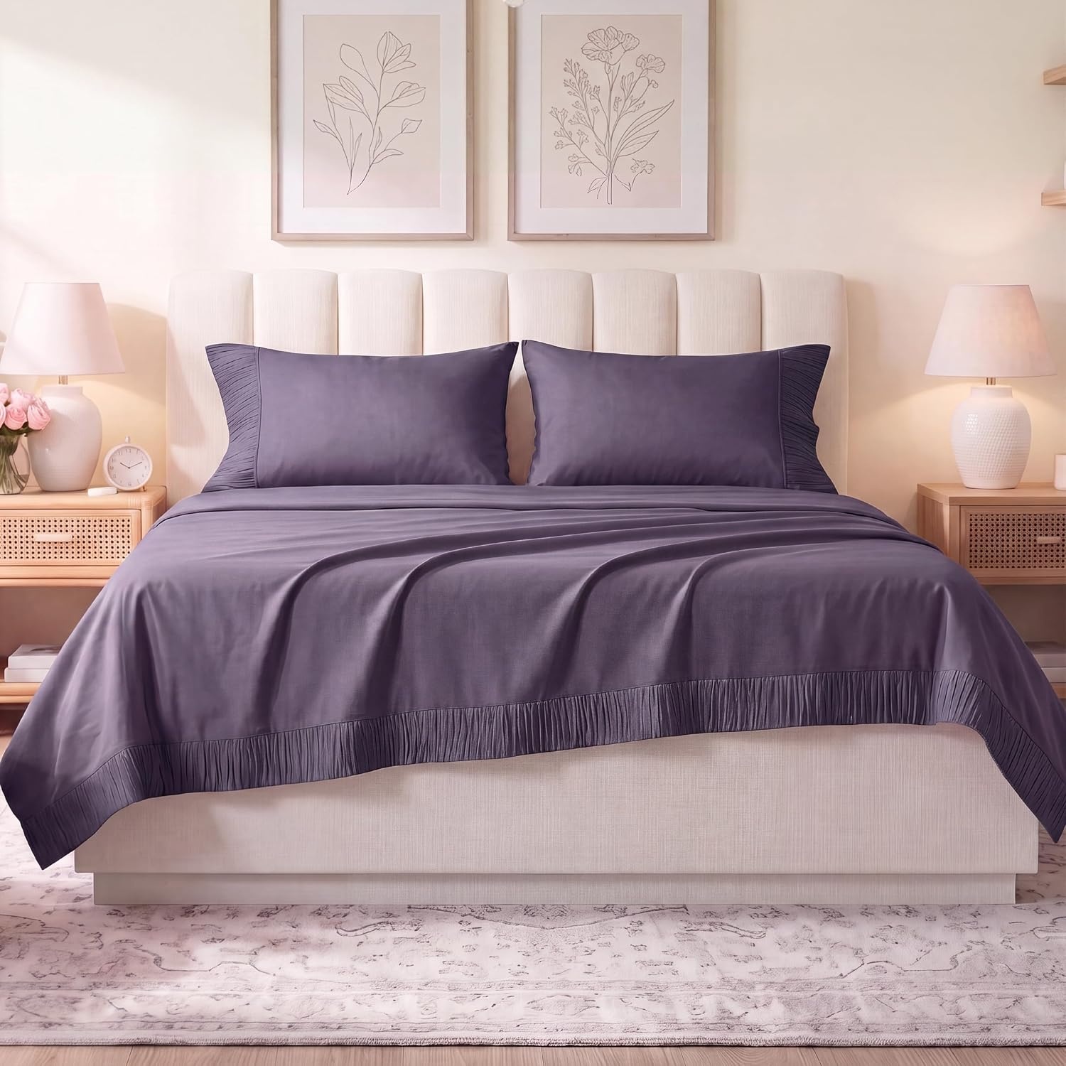 image:imageBedsure Twin XL Sheets Dorm Bedding 3 Pieces Soft Extra Long Twin Sheets Breathable Cooling Oeko Tex Deep Pocket Easy Care Resistant Sturdiness Lightweight College Dorm Bedding for Students28 Dusty Purple
