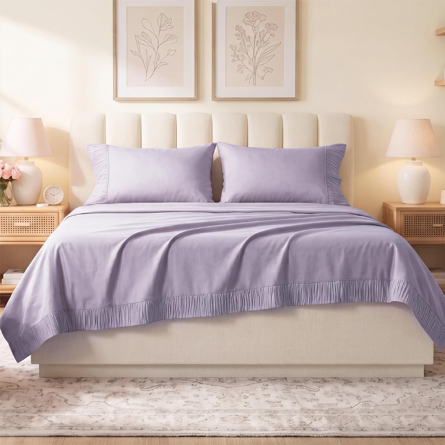 image:imageBedsure Twin XL Sheets Dorm Bedding 3 Pieces Soft Extra Long Twin Sheets Breathable Cooling Oeko Tex Deep Pocket Easy Care Resistant Sturdiness Lightweight College Dorm Bedding for Students26 Lavender