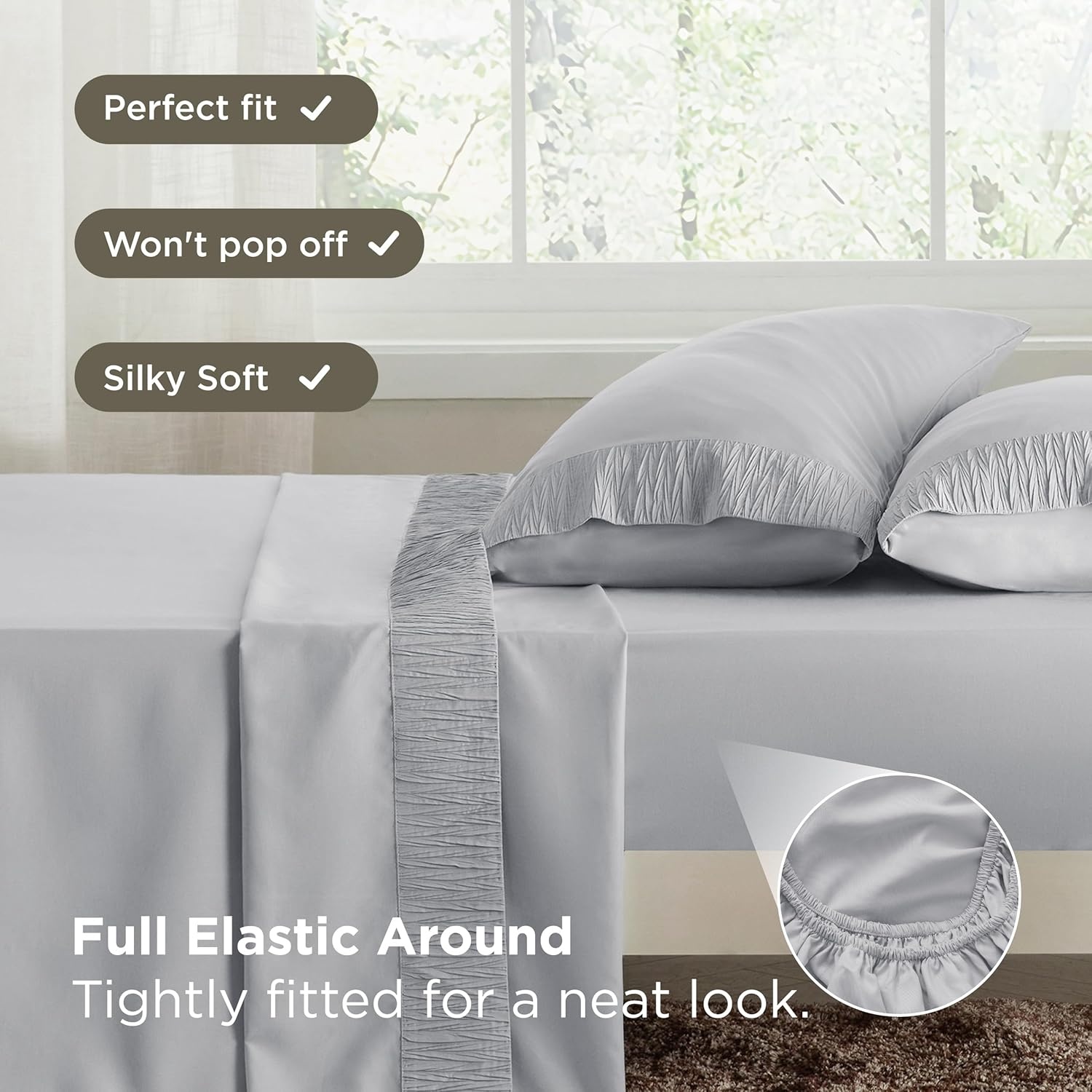 image:imageBedsure Twin XL Sheets Dorm Bedding 3 Pieces Soft Extra Long Twin Sheets Breathable Cooling Oeko Tex Deep Pocket Easy Care Resistant Sturdiness Lightweight College Dorm Bedding for Students02 Light Grey