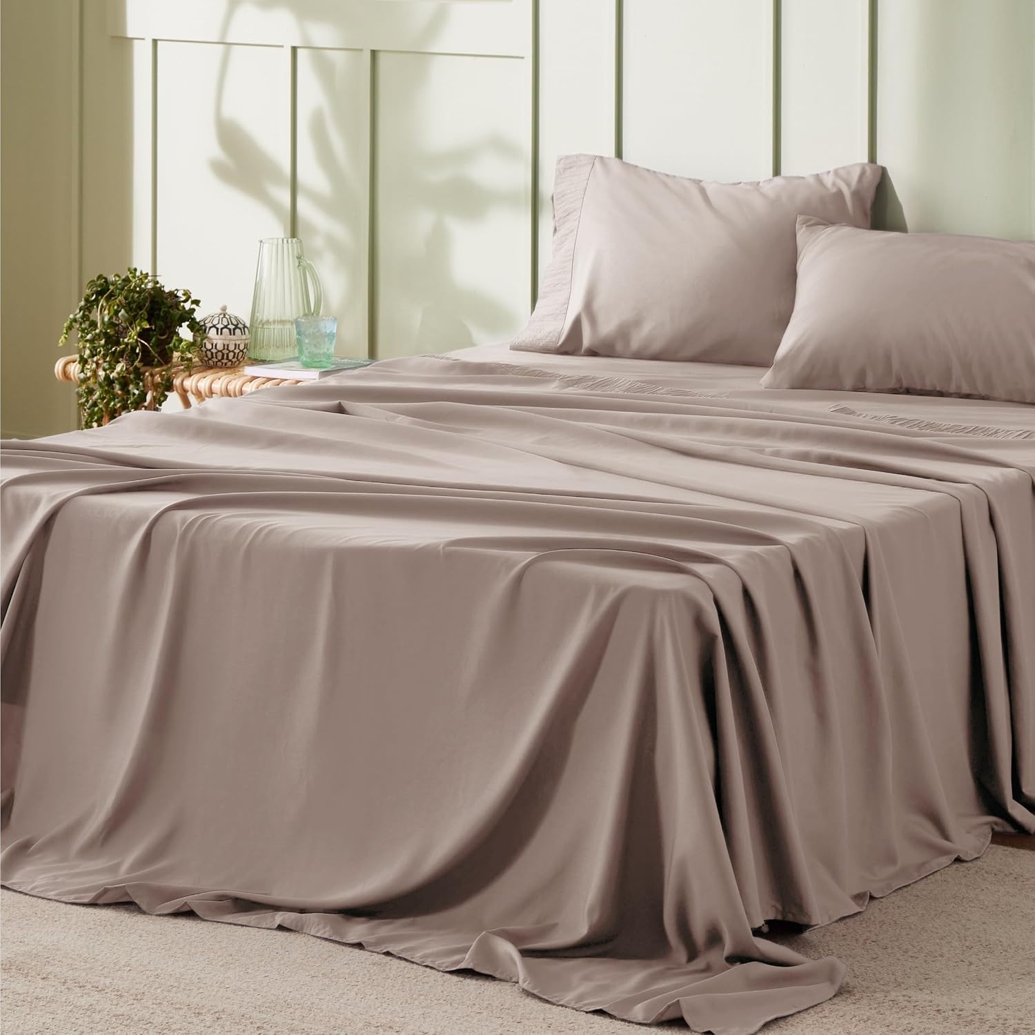image:imageBedsure Twin XL Sheets Dorm Bedding 3 Pieces Soft Extra Long Twin Sheets Breathable Cooling Oeko Tex Deep Pocket Easy Care Resistant Sturdiness Lightweight College Dorm Bedding for Students24 Khaki