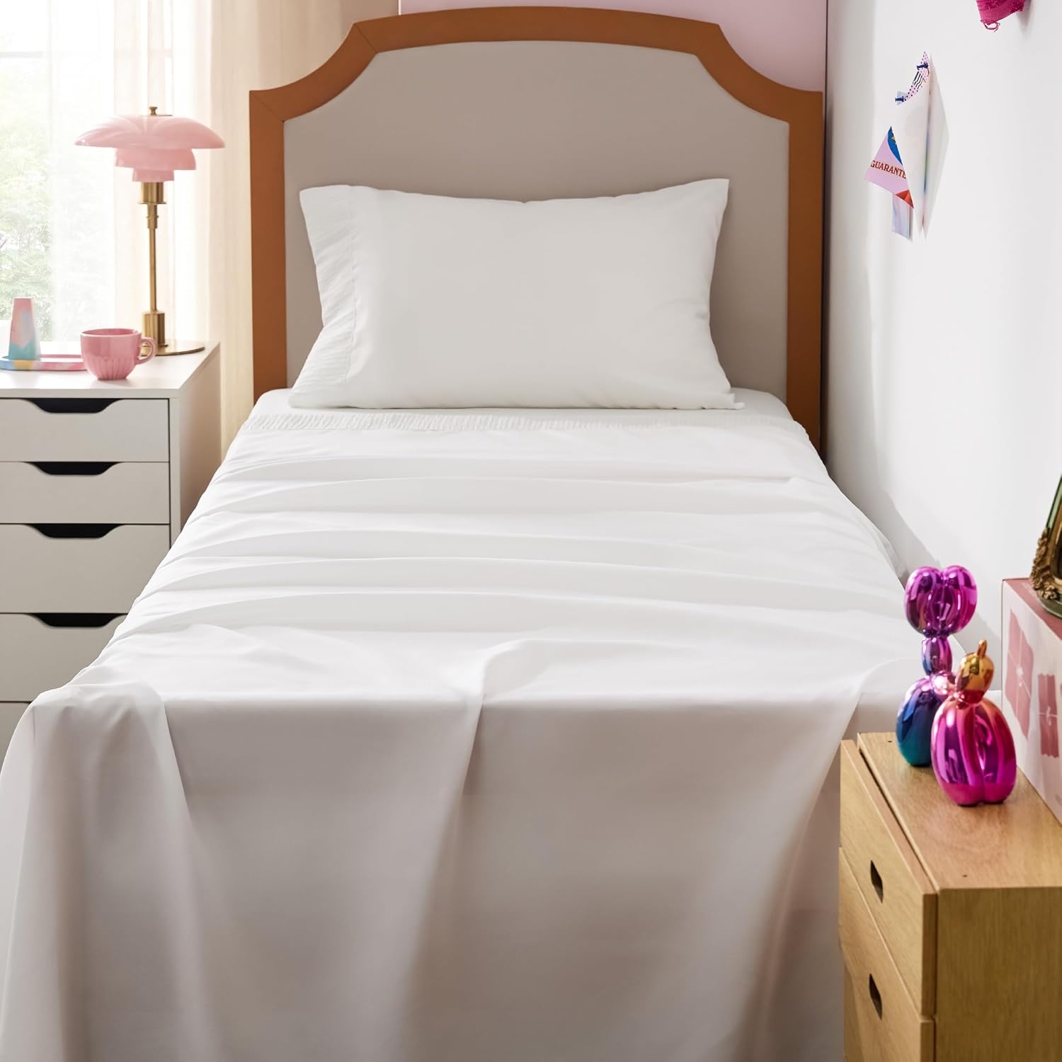 image:imageBedsure Twin XL Sheets Dorm Bedding 3 Pieces Soft Extra Long Twin Sheets Breathable Cooling Oeko Tex Deep Pocket Easy Care Resistant Sturdiness Lightweight College Dorm Bedding for Students05 Bright White