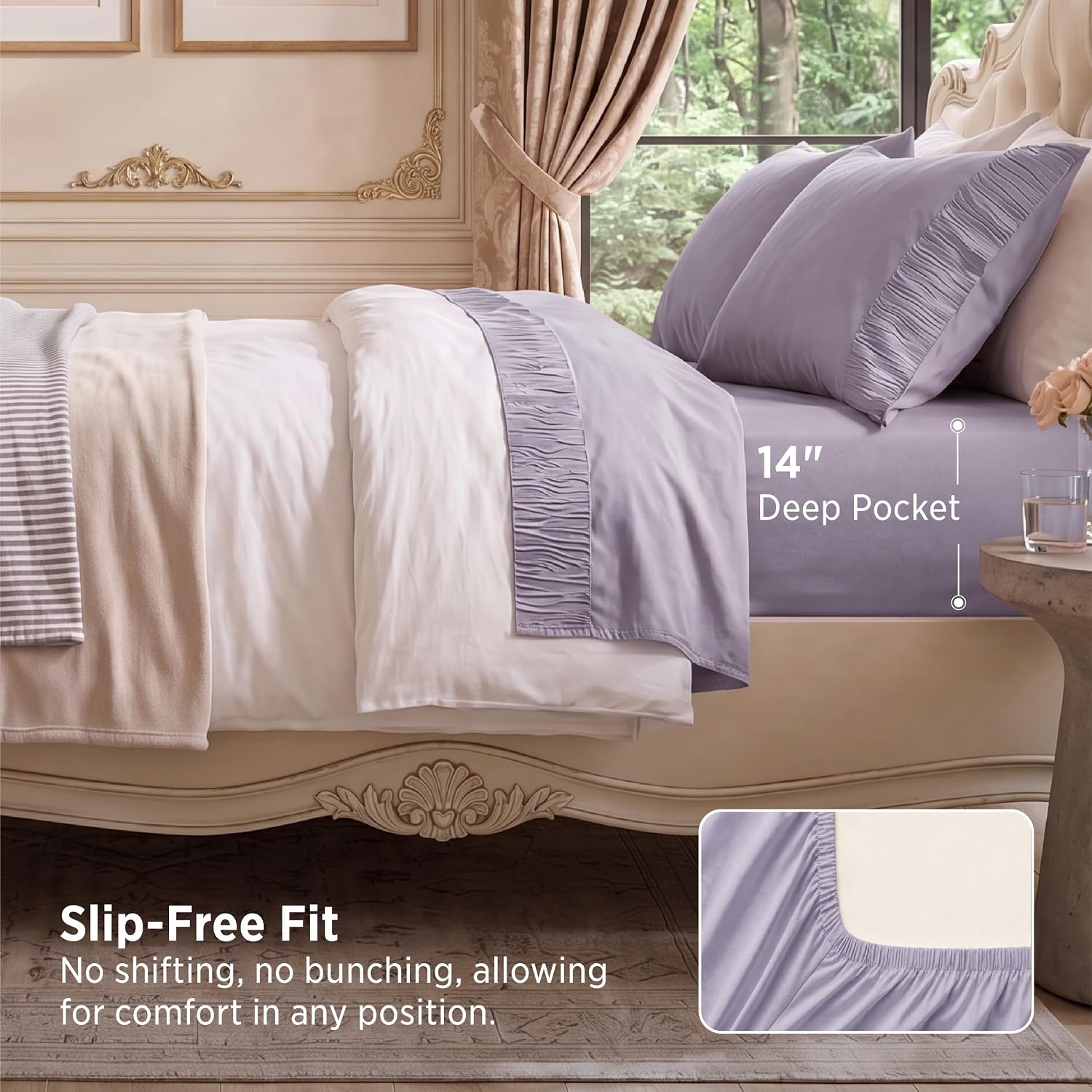 image:imageBedsure Twin XL Sheets Dorm Bedding 3 Pieces Soft Extra Long Twin Sheets Breathable Cooling Oeko Tex Deep Pocket Easy Care Resistant Sturdiness Lightweight College Dorm Bedding for Students26 Lavender