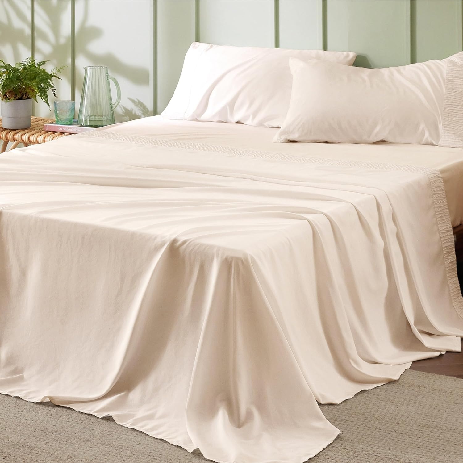 image:imageBedsure Twin XL Sheets Dorm Bedding 3 Pieces Soft Extra Long Twin Sheets Breathable Cooling Oeko Tex Deep Pocket Easy Care Resistant Sturdiness Lightweight College Dorm Bedding for Students08 Light Beige