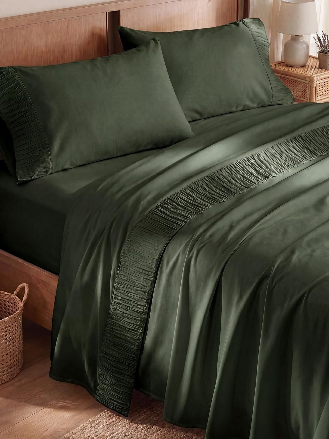 image:imageBedsure Twin XL Sheets Dorm Bedding 3 Pieces Soft Extra Long Twin Sheets Breathable Cooling Oeko Tex Deep Pocket Easy Care Resistant Sturdiness Lightweight College Dorm Bedding for Students13 Olive Green