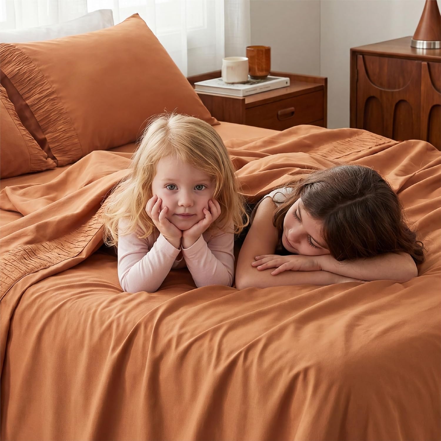 image:imageBedsure Twin XL Sheets Dorm Bedding 3 Pieces Soft Extra Long Twin Sheets Breathable Cooling Oeko Tex Deep Pocket Easy Care Resistant Sturdiness Lightweight College Dorm Bedding for Students22 Orange