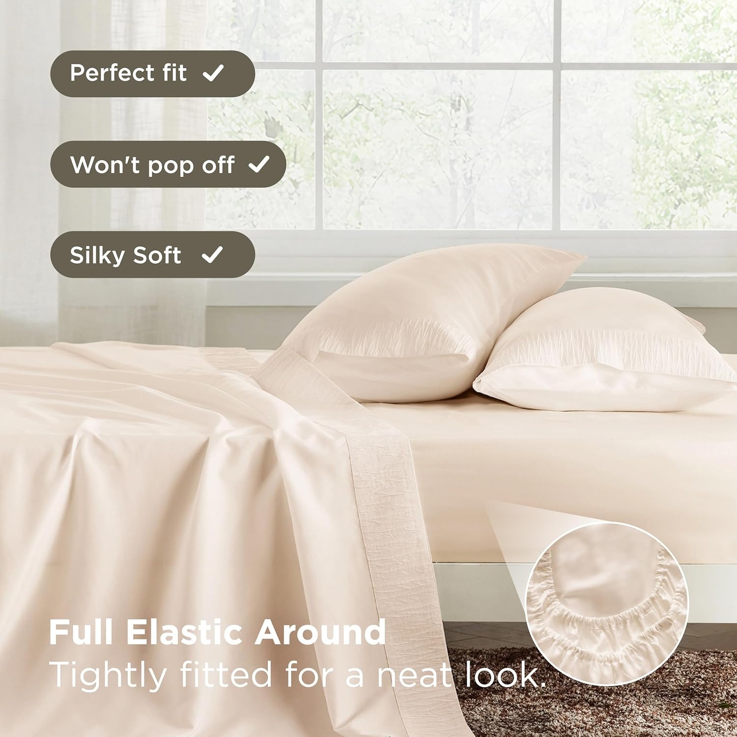 image:imageBedsure Twin XL Sheets Dorm Bedding 3 Pieces Soft Extra Long Twin Sheets Breathable Cooling Oeko Tex Deep Pocket Easy Care Resistant Sturdiness Lightweight College Dorm Bedding for Students08 Light Beige