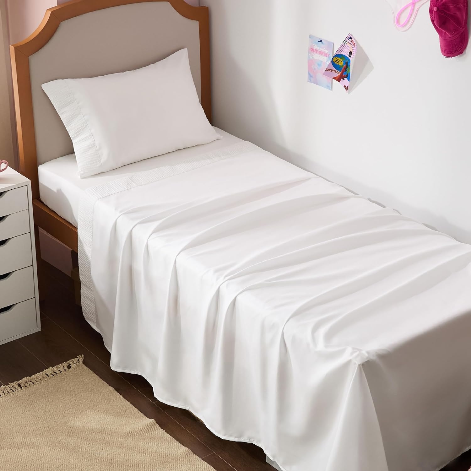 image:imageBedsure Twin XL Sheets Dorm Bedding 3 Pieces Soft Extra Long Twin Sheets Breathable Cooling Oeko Tex Deep Pocket Easy Care Resistant Sturdiness Lightweight College Dorm Bedding for Students05 Bright White